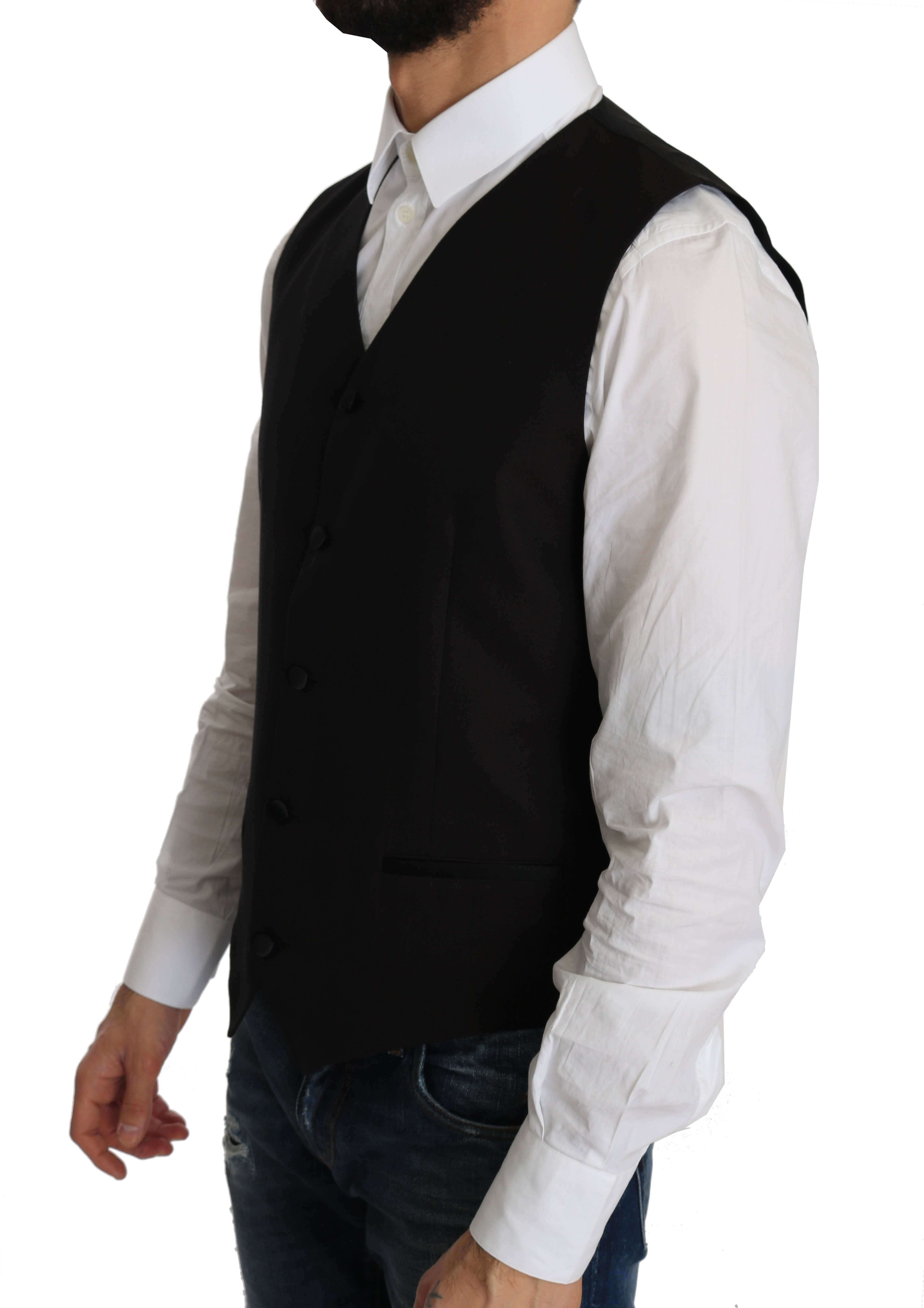 Dolce & Gabbana Black Silk Dress Men's Waistcoat