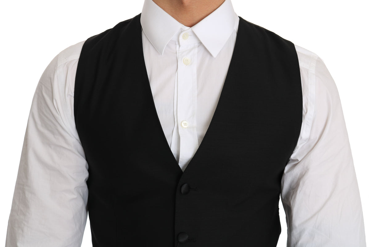 Dolce & Gabbana Black Wool Dress Men's Waistcoat