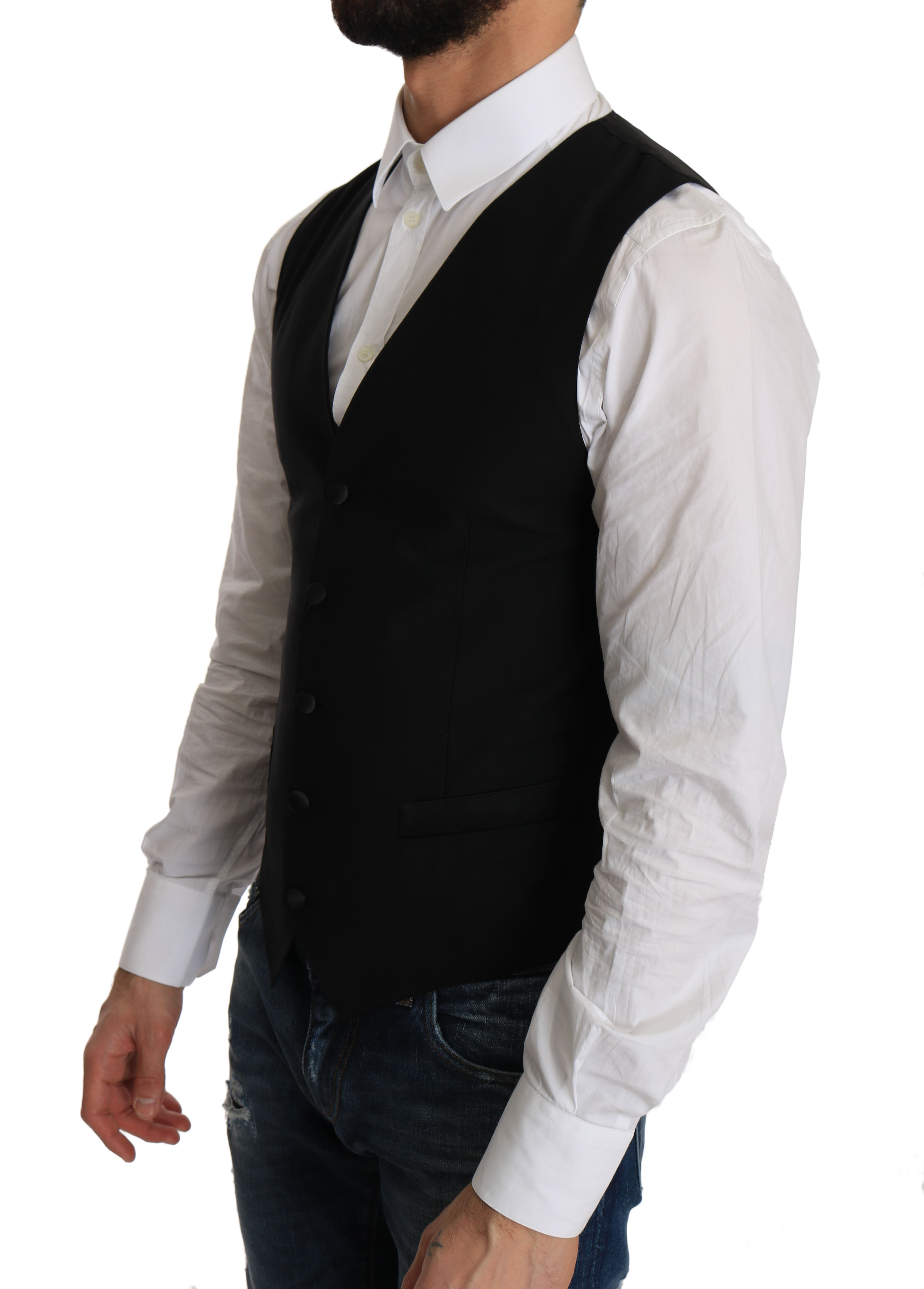 Dolce & Gabbana Black Wool Dress Men's Waistcoat