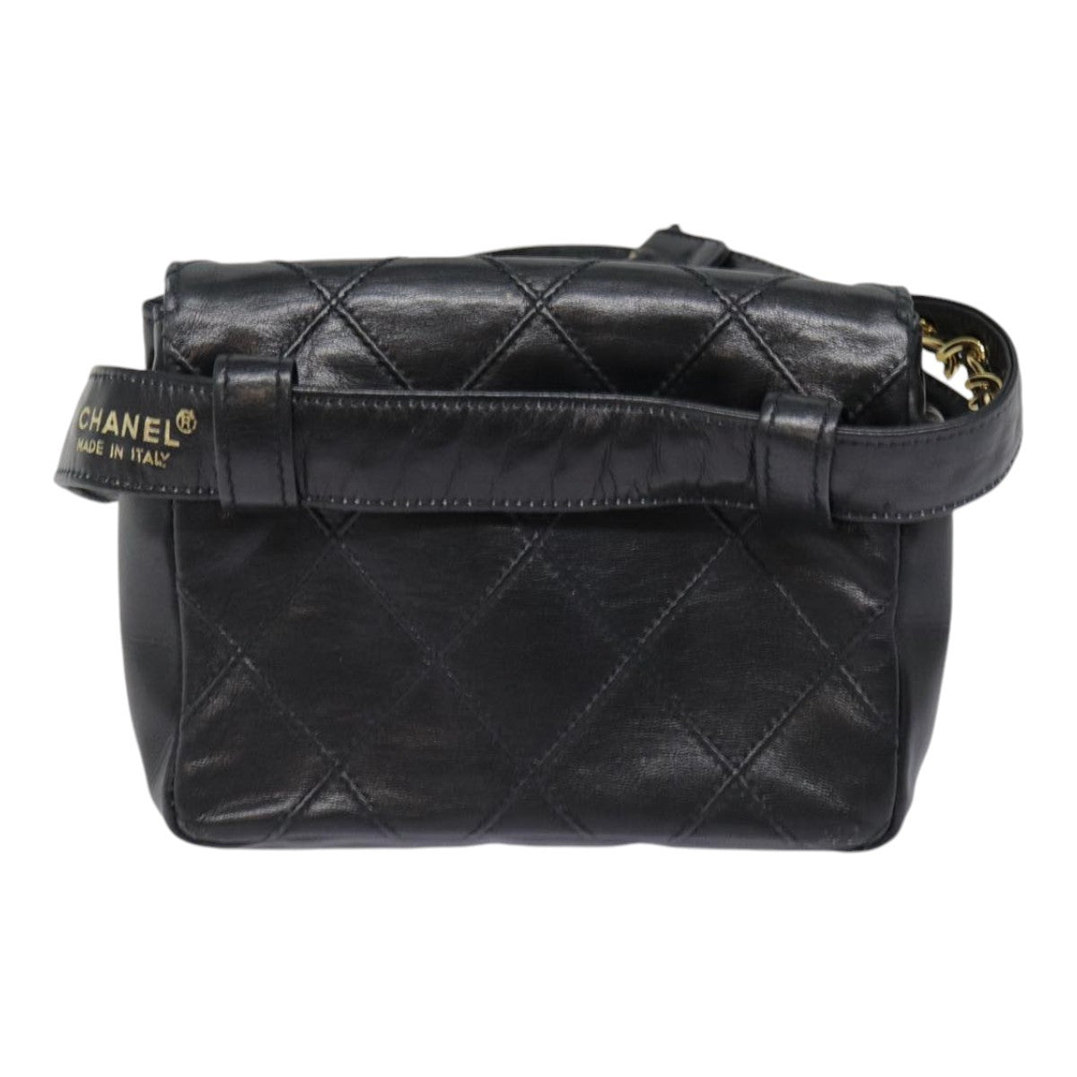 Chanel Vintage Flap Belt Quilted Leather Black Leather Clutche & Pouche Bag (Pre-Owned)