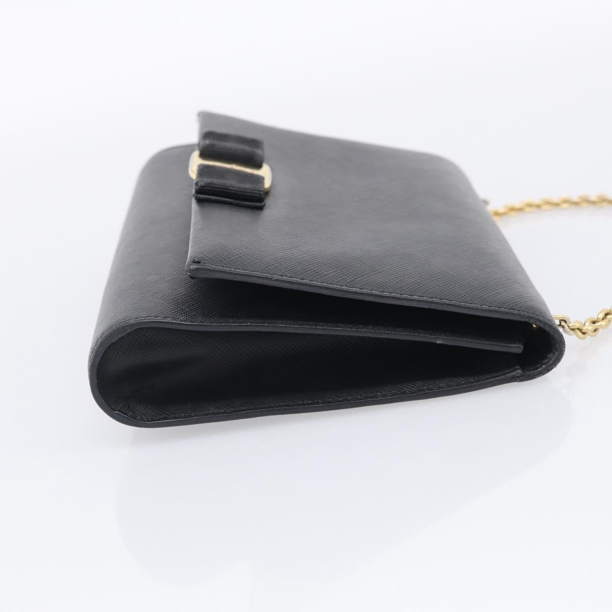 Salvatore Ferragamo Vala Chain Leather Black Leather Shoulder Bag Bag (Pre-Owned)