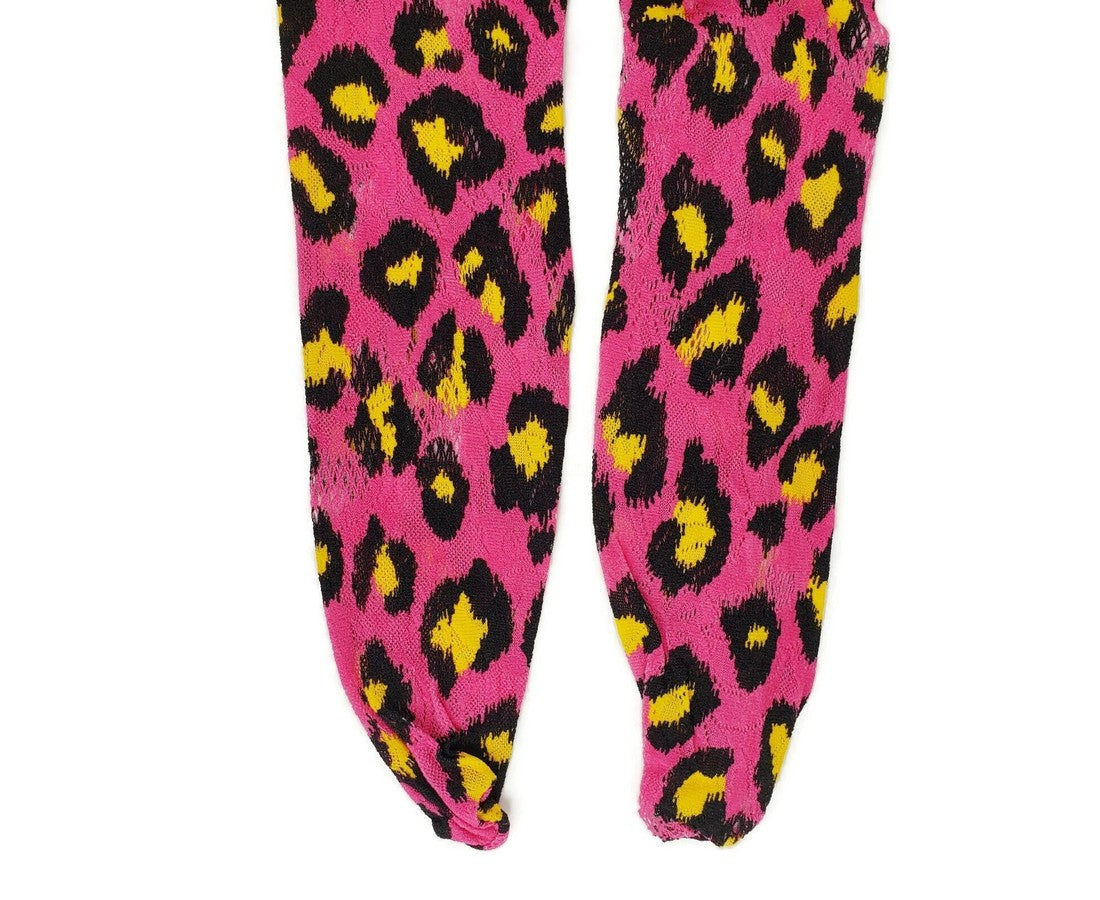 Gucci Women's Pink Yellow Blossom GG Leopard Print Tights(Medium)