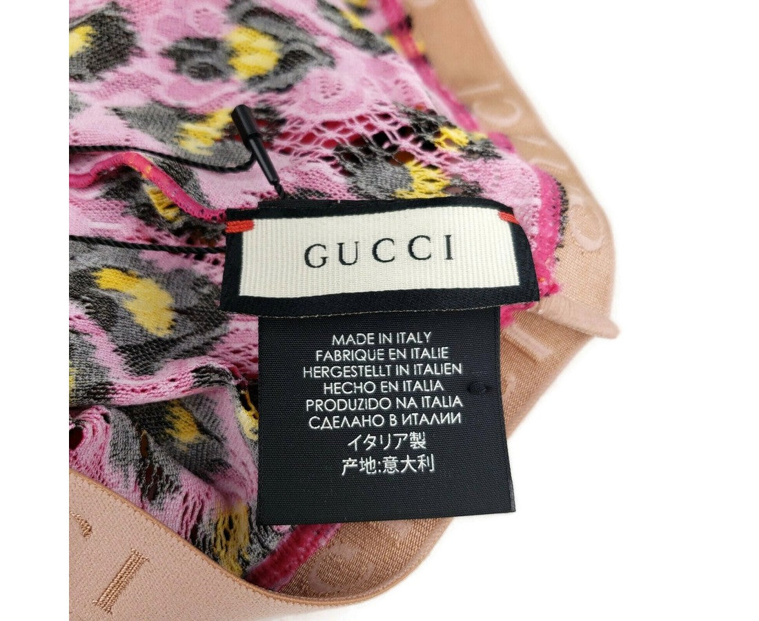 Gucci Women's Pink Yellow Blossom GG Leopard Print Tights(Medium)
