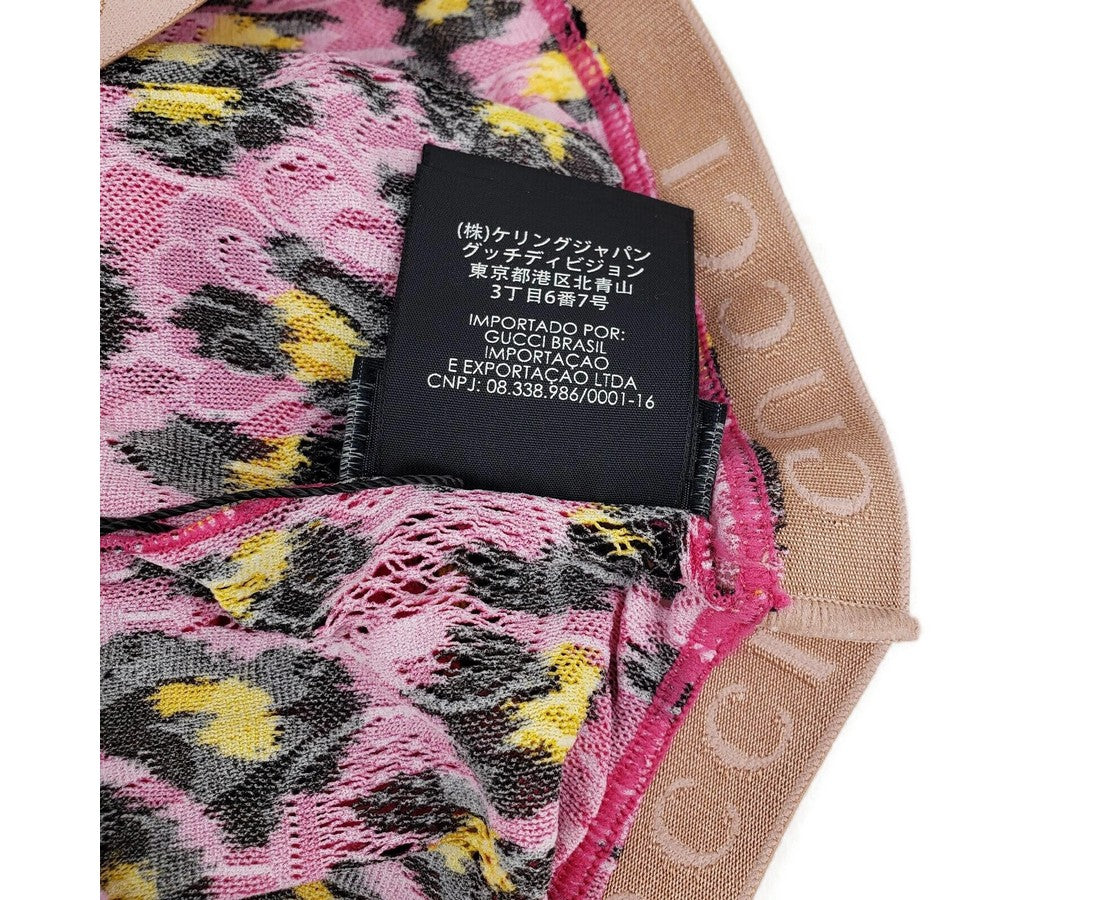 Gucci Women's Pink Yellow Blossom GG Leopard Print Tights(Medium)