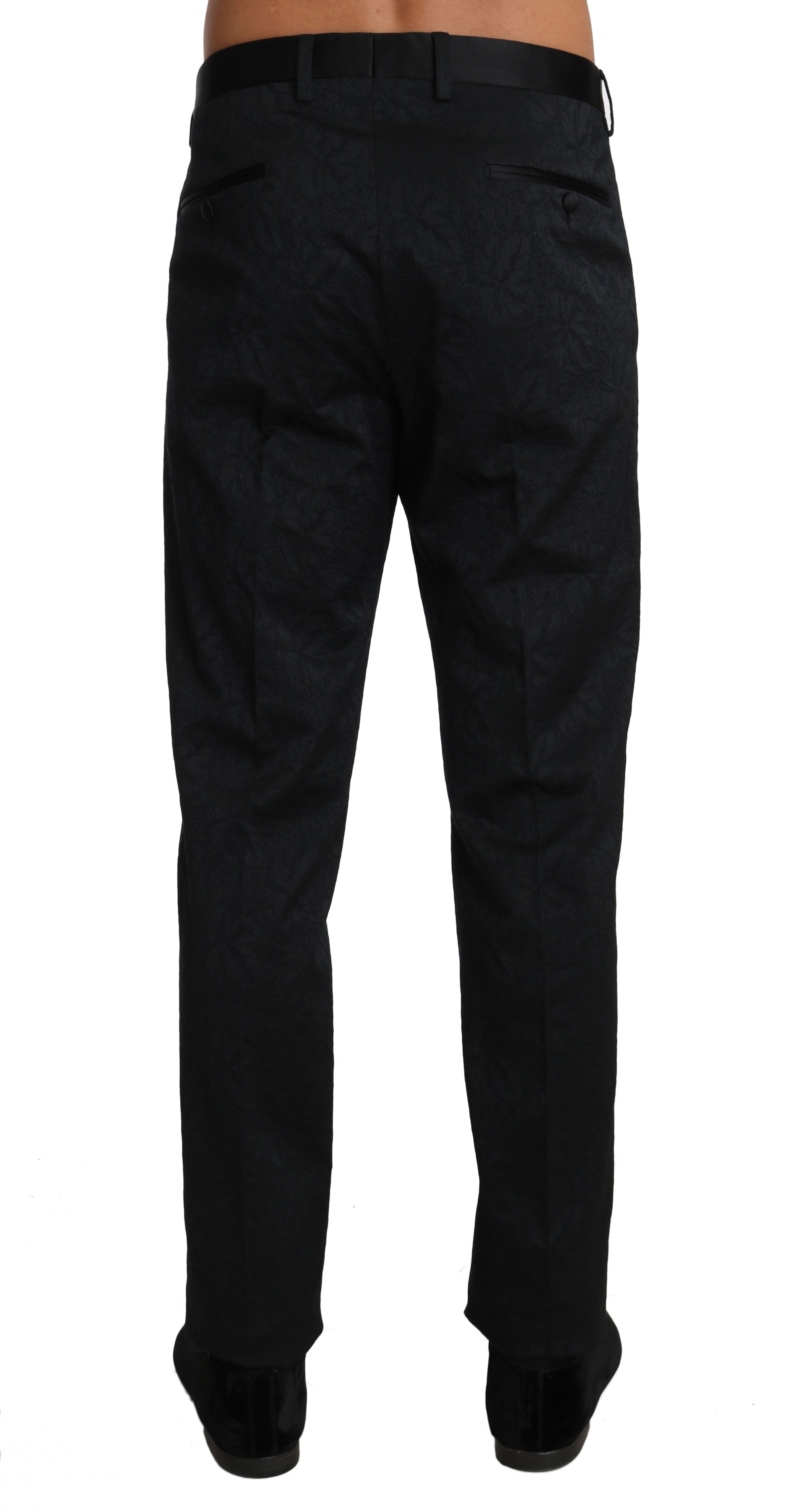 Dolce & Gabbana Black Cotton Brocade Formal Trousers Men's Pants