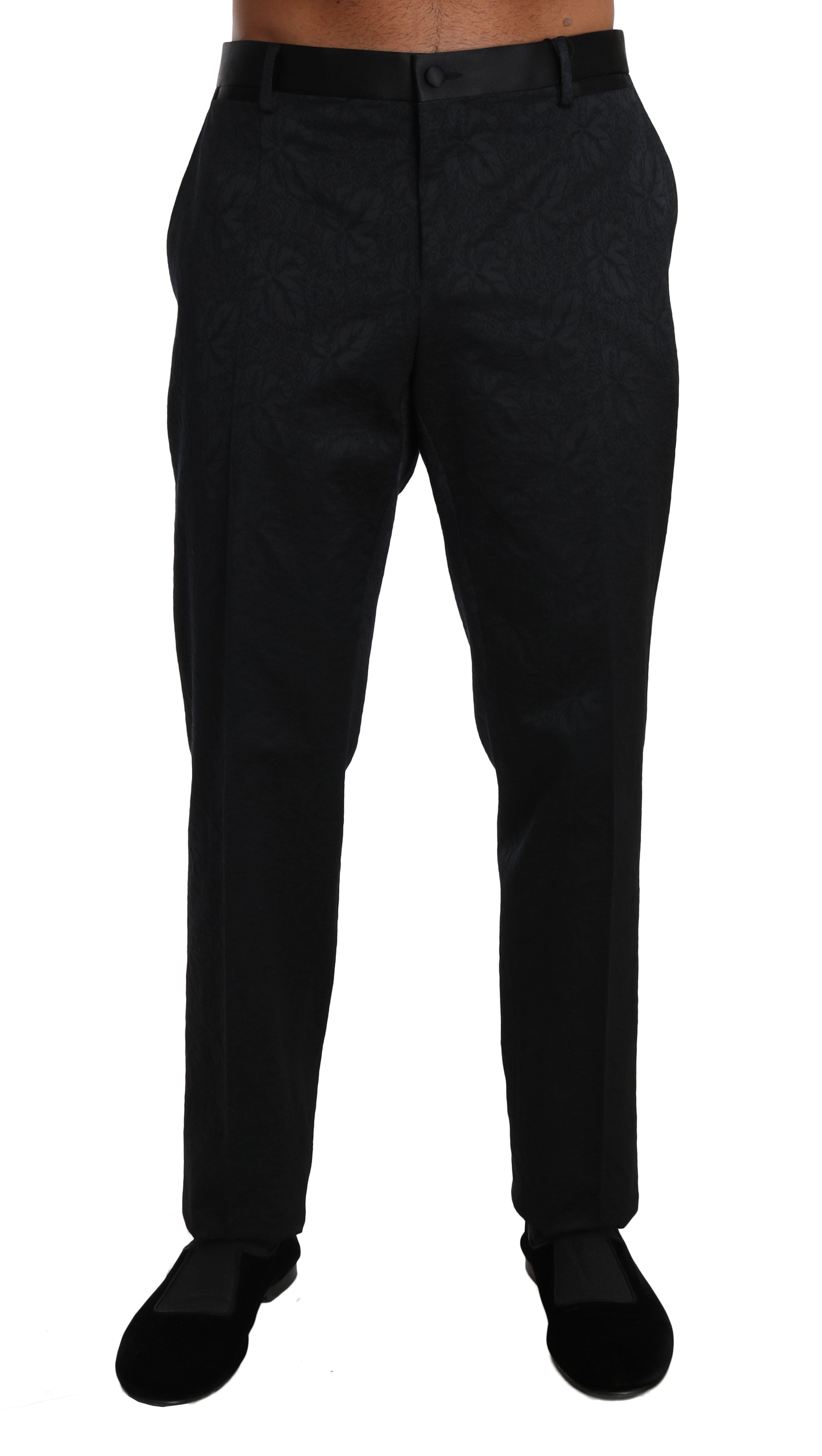 Dolce & Gabbana Black Cotton Brocade Formal Trousers Men's Pants
