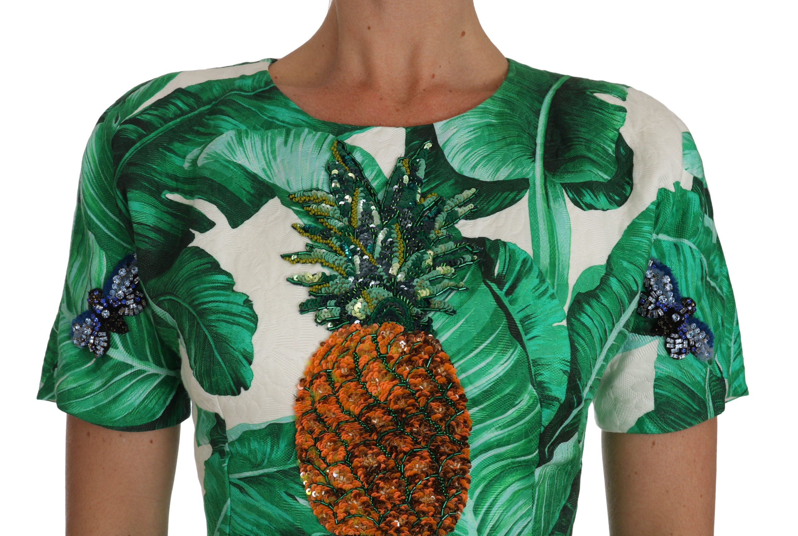 Dolce & Gabbana A-Line Banana Leaf Pineapple Crystal Women's Dress