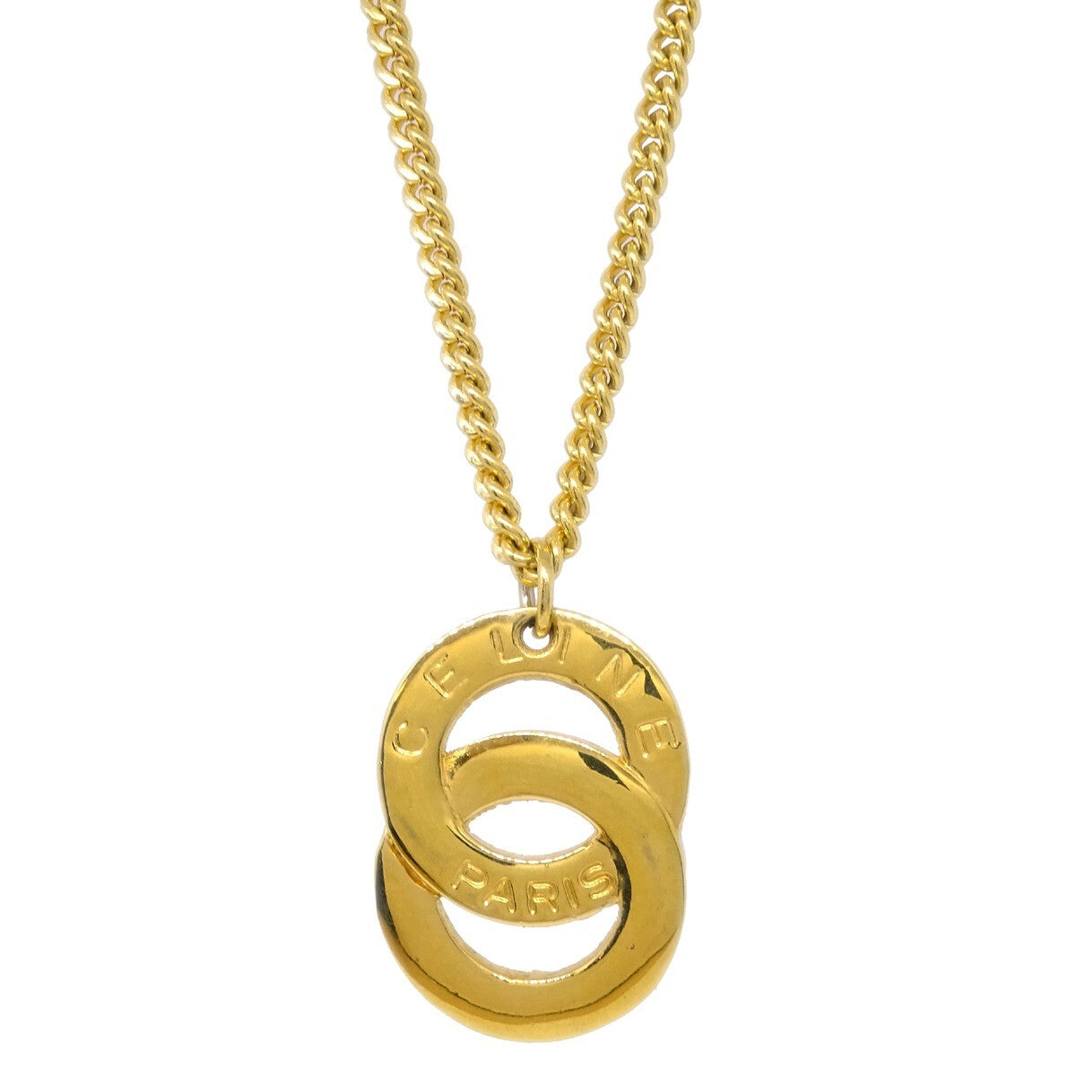 Celine Vintage Logo Circle Pendant Metal Gold Gold_Plated Necklace Jewelry (Pre-Owned)