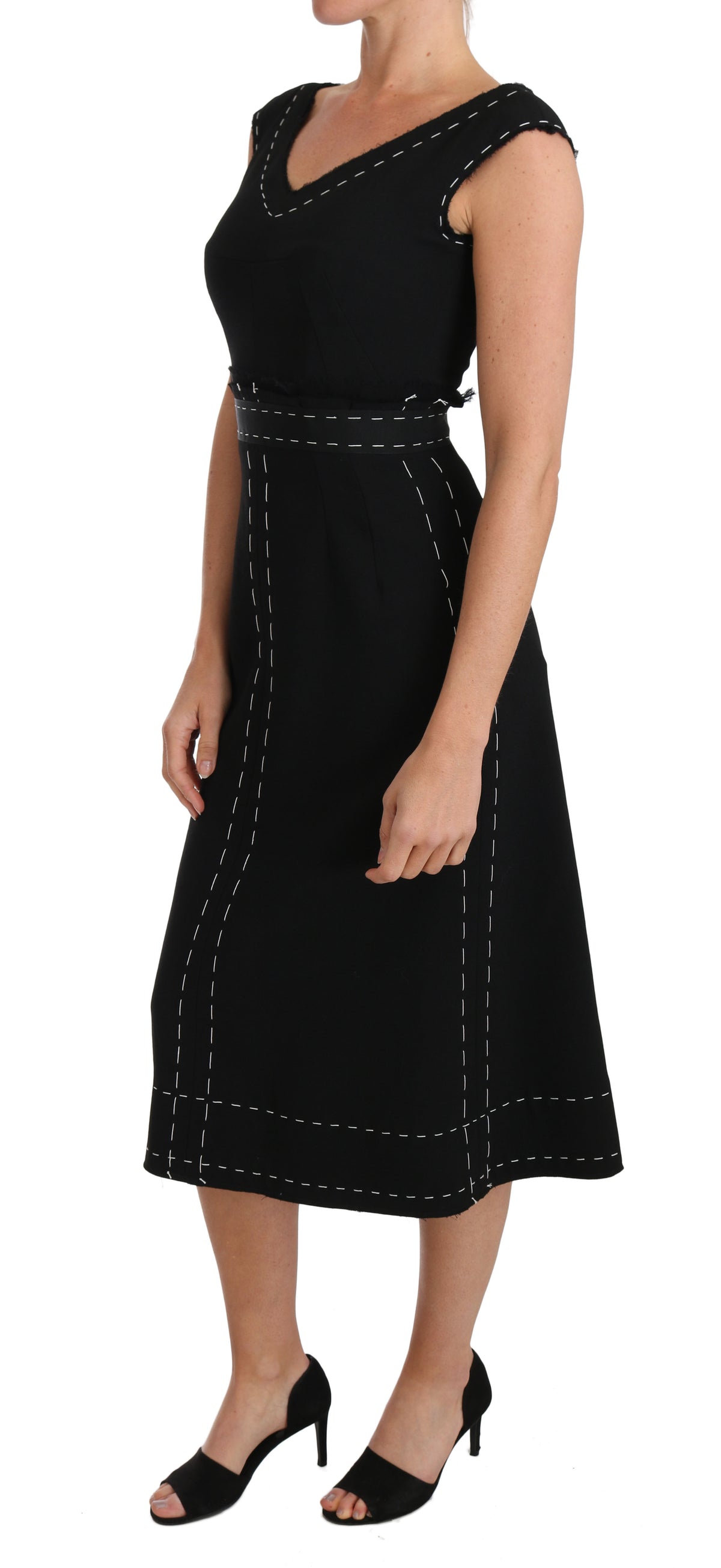 Dolce & Gabbana Black Wool Stretch A-line Sheath Women's Dress