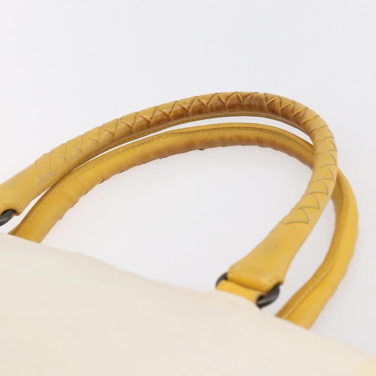 Bottega Veneta Braided Handle Open Canvas With Leather Yellow Canvas Bag (Pre-Owned)