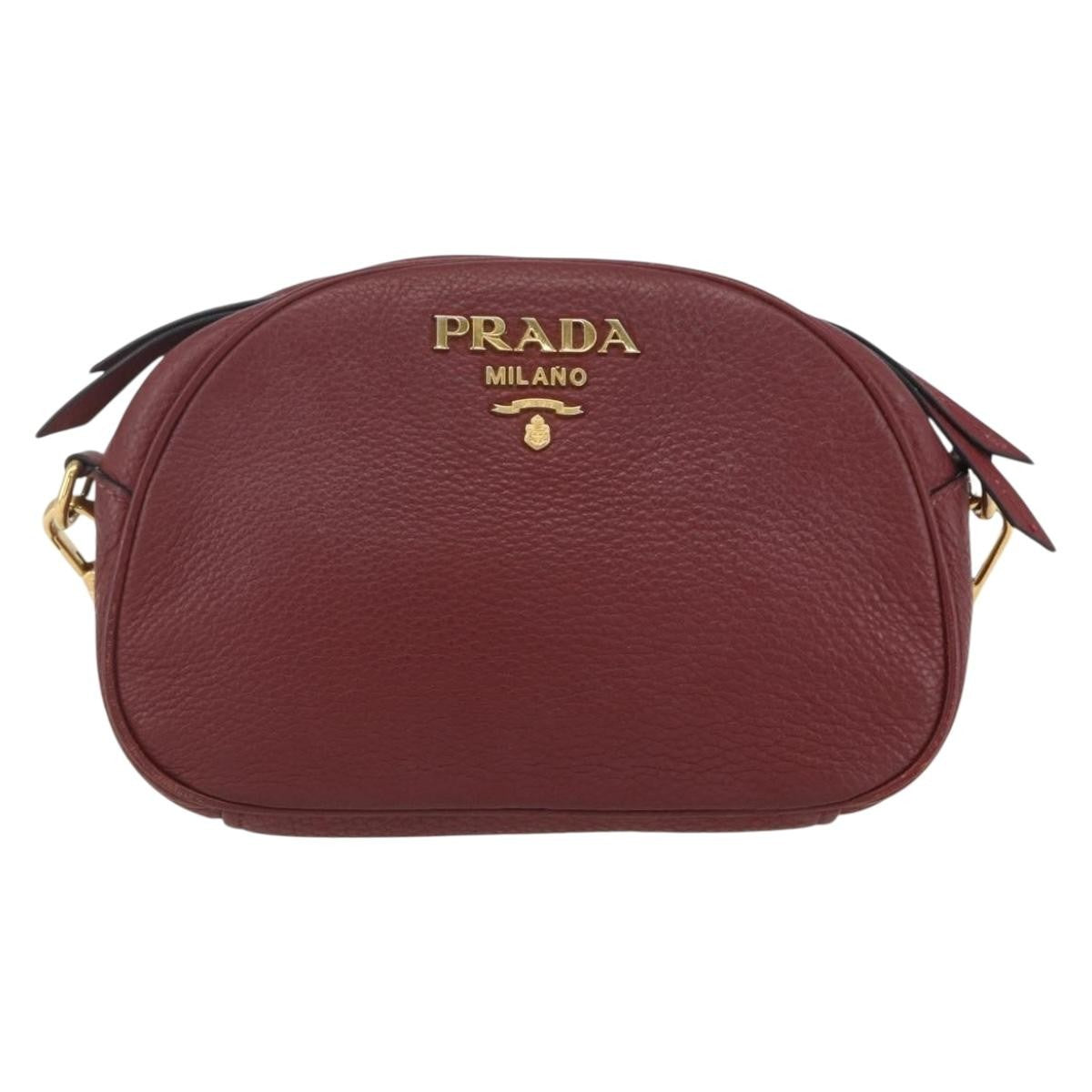 Prada Dual Strap Vitello Daino Burgundy Leather Shoulder Bag Bag (Pre-Owned)