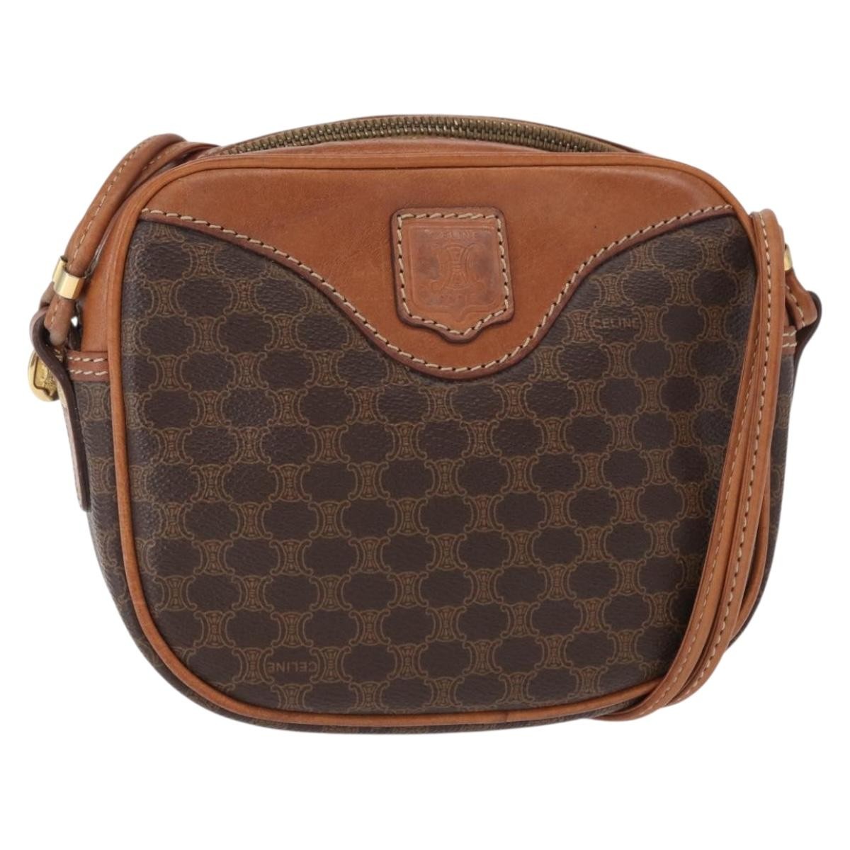 Celine Vintage Macadam Canvas And Leather Brown Canvas Shoulder Bag Bag (Pre-Owned)