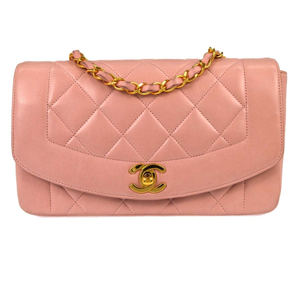 Chanel Vintage Diana Flap Quilted Lambskin Pink Leather Shoulder Bag Bag (Pre-Owned)