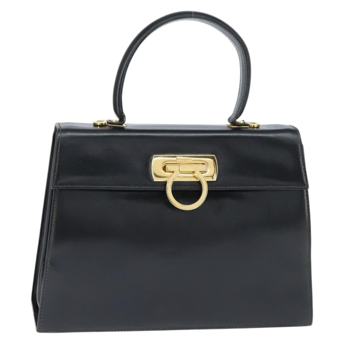 Salvatore Ferragamo Gancini Convertible Top Handle Leather Black Leather Handbag (Pre-Owned)