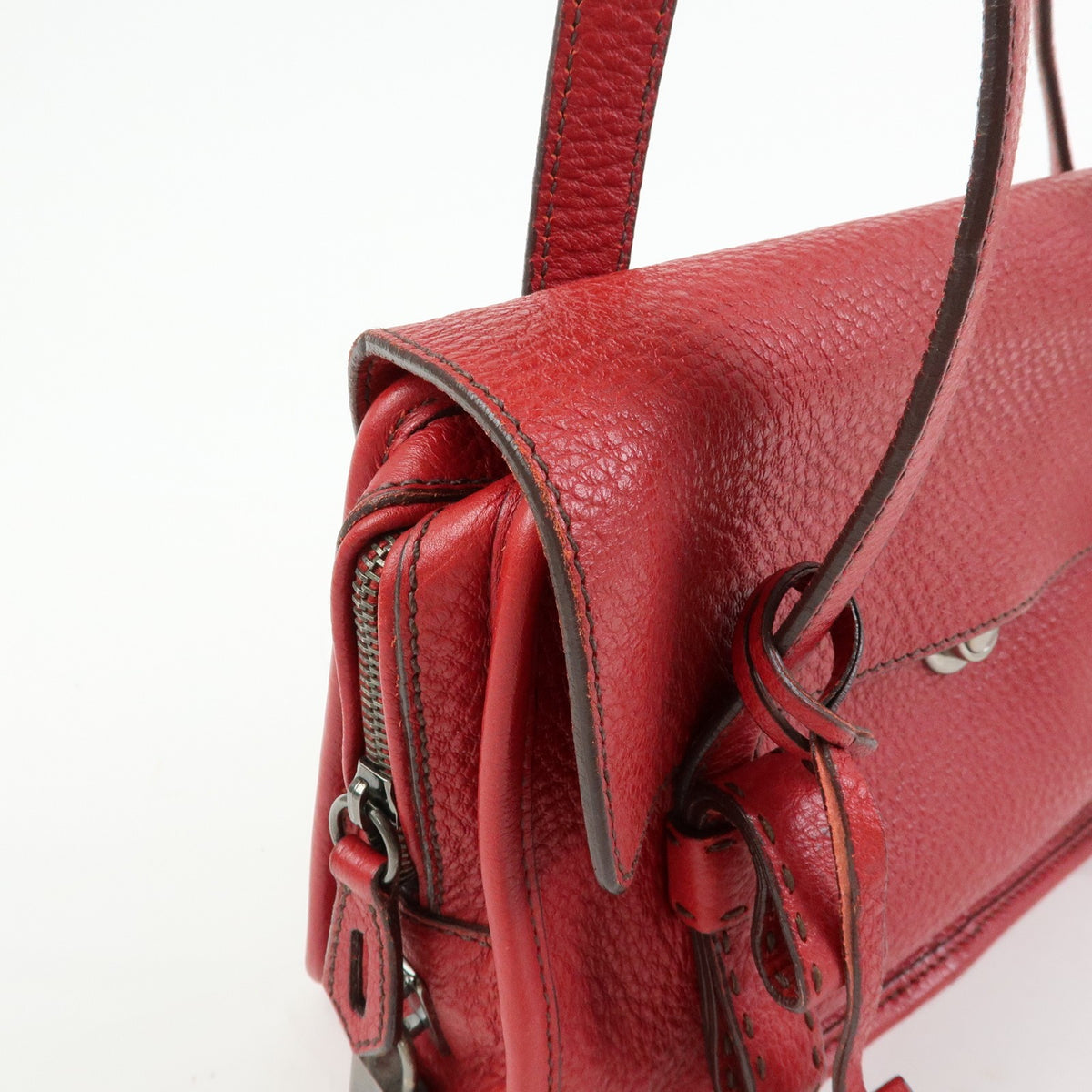 Prada Shoulder Leather Red Leather Shoulder Bag Bag (Pre-Owned)