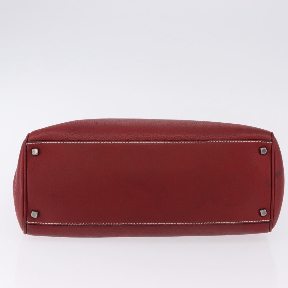 Salvatore Ferragamo Gancini Top Handle Leather Red Leather Handbag (Pre-Owned)