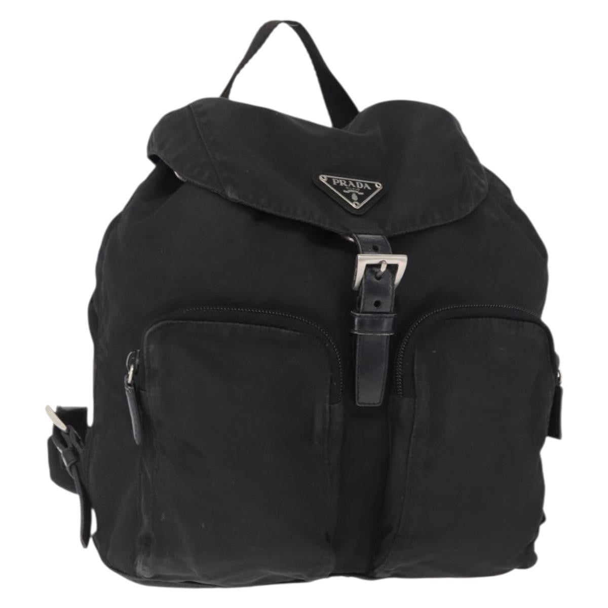 Prada Double Front Pocket Tessuto Black Nylon Backpack Bag (Pre-Owned)