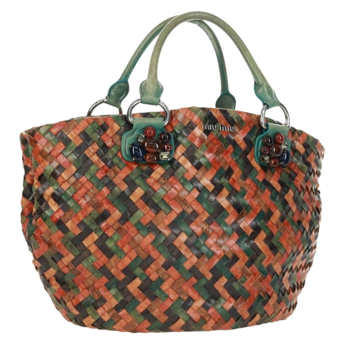 Miu Miu Chain Handle Pleated Leather Multicolour Leather Handbag (Pre-Owned)