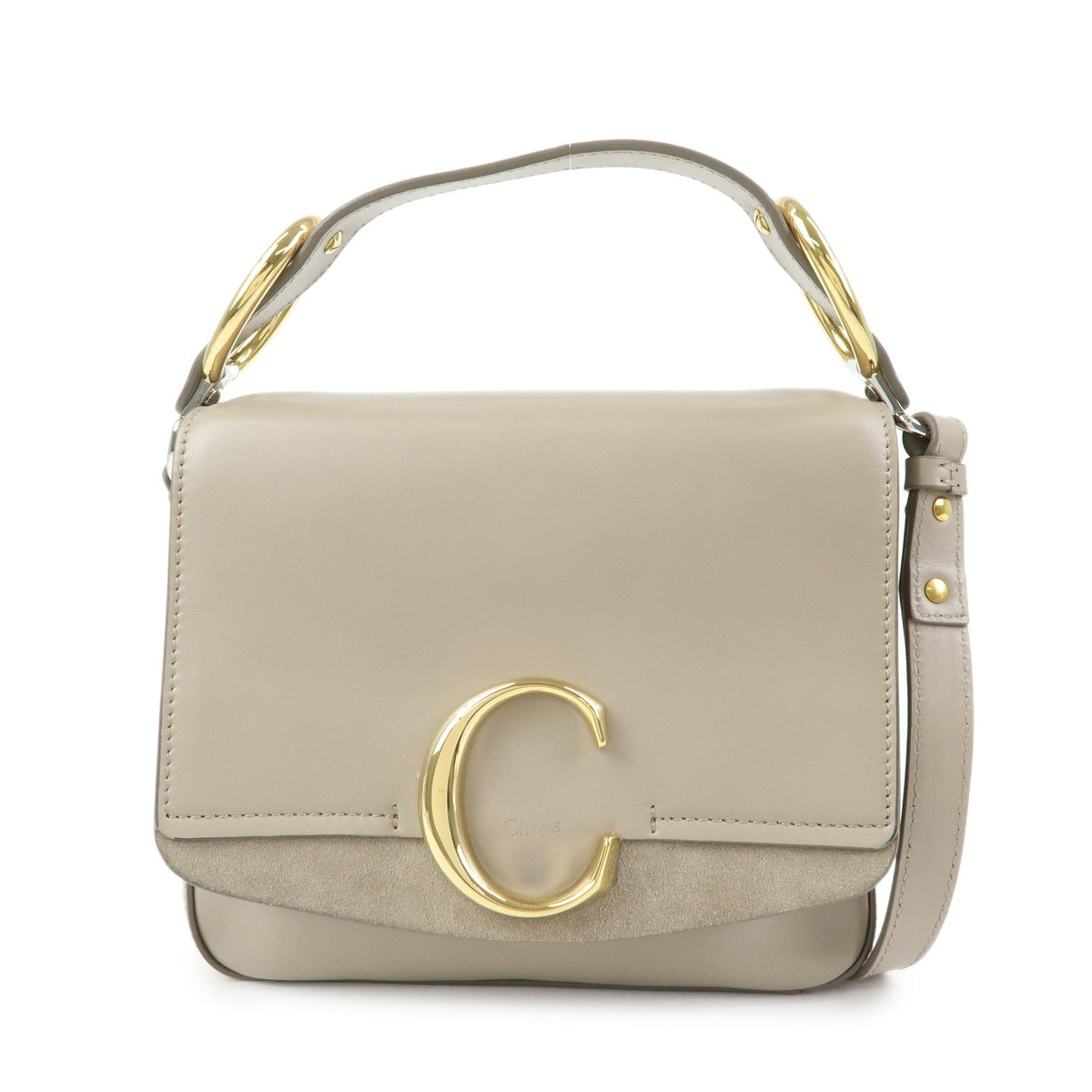 Chloe C Shoulder Bag Leather Gray Leather Shoulder Bag Bag (Pre-Owned)