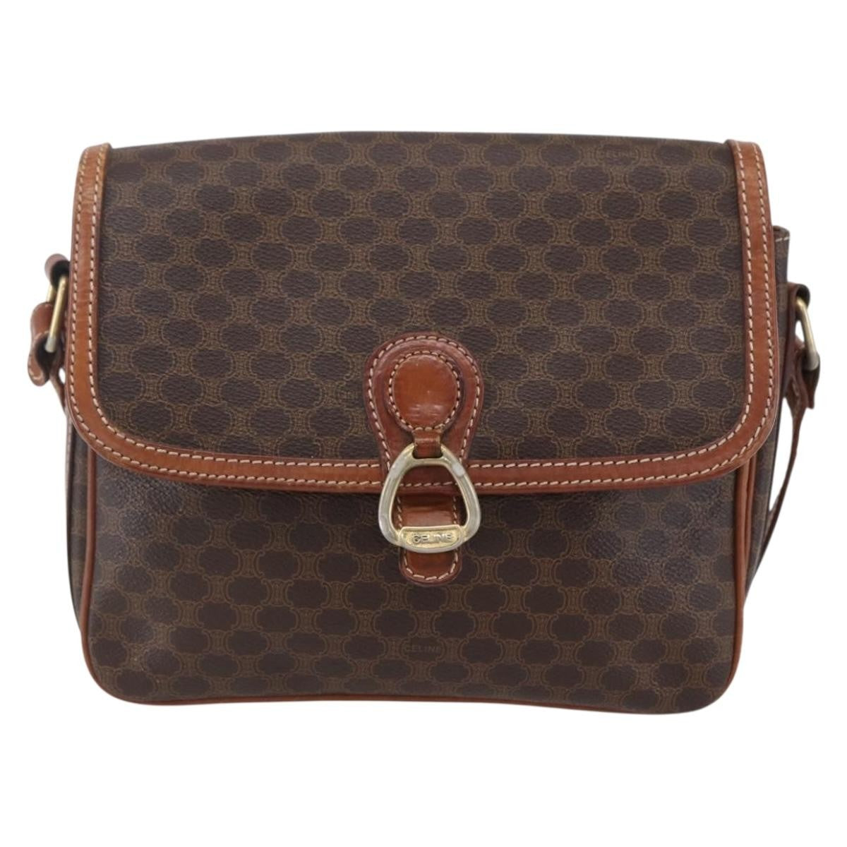 Celine Vintage Macadam Canvas And Leather Brown Canvas Shoulder Bag Bag (Pre-Owned)