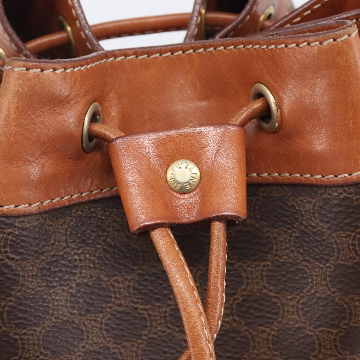 Celine Macadam Shoulder Leather Brown Canvas Crossbody Bag Bag (Pre-Owned)