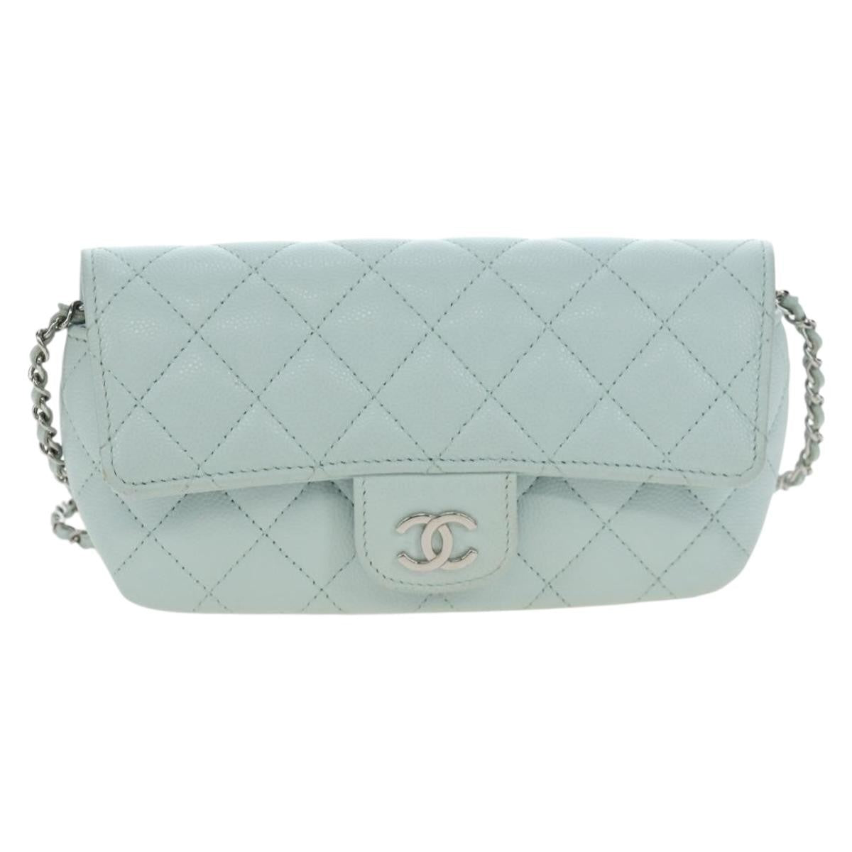 Chanel Classic Sunglasses Case With Chain Quilted Caviar Blue Calfskin Clutche & Pouche Bag (Pre-Owned)