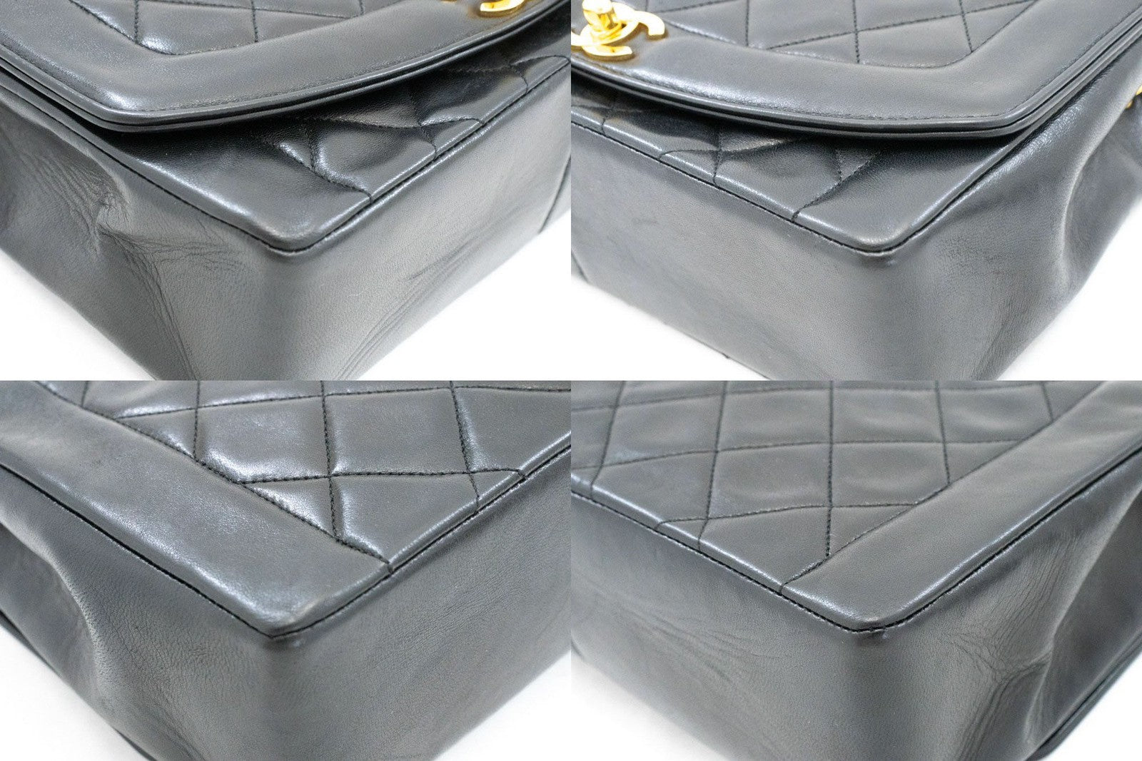 Chanel Vintage Chain Curved Flap Quilted Leather Black Leather Shoulder Bag Bag (Pre-Owned)