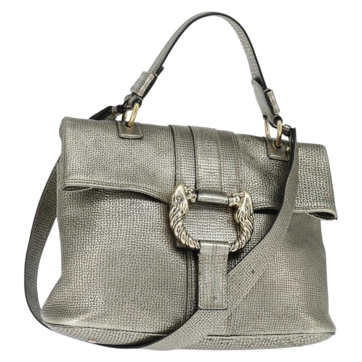 Bvlgari Leoni Top Handle Leather Silver Leather Handbag (Pre-Owned)