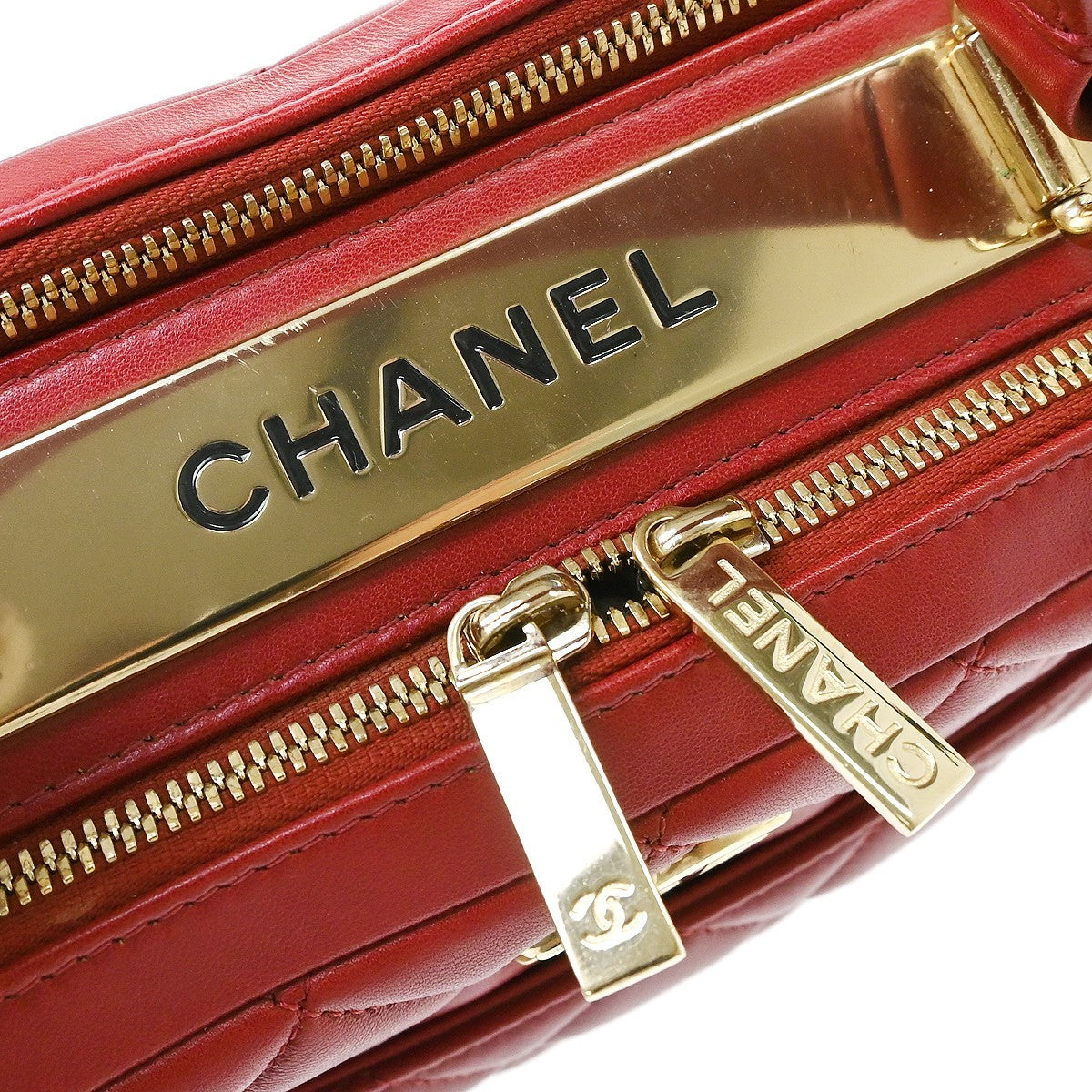 Chanel Trendy Cc Top Handle Quilted Lambskin Red Leather Handbag (Pre-Owned)