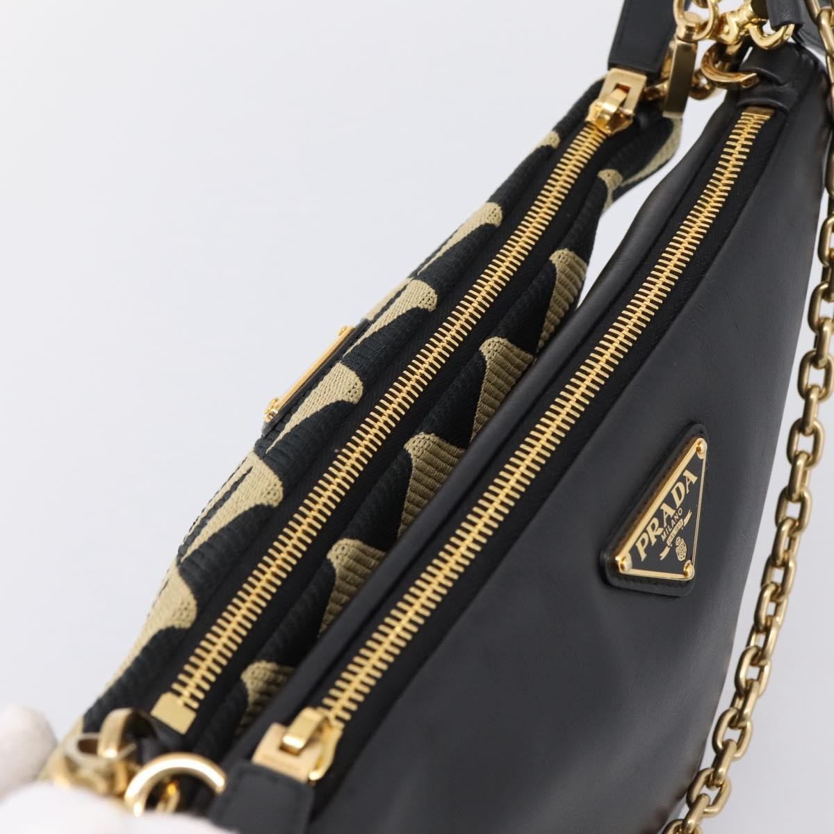 Prada Symbole Triangle Jacquard Beige Canvas Handbag (Pre-Owned)