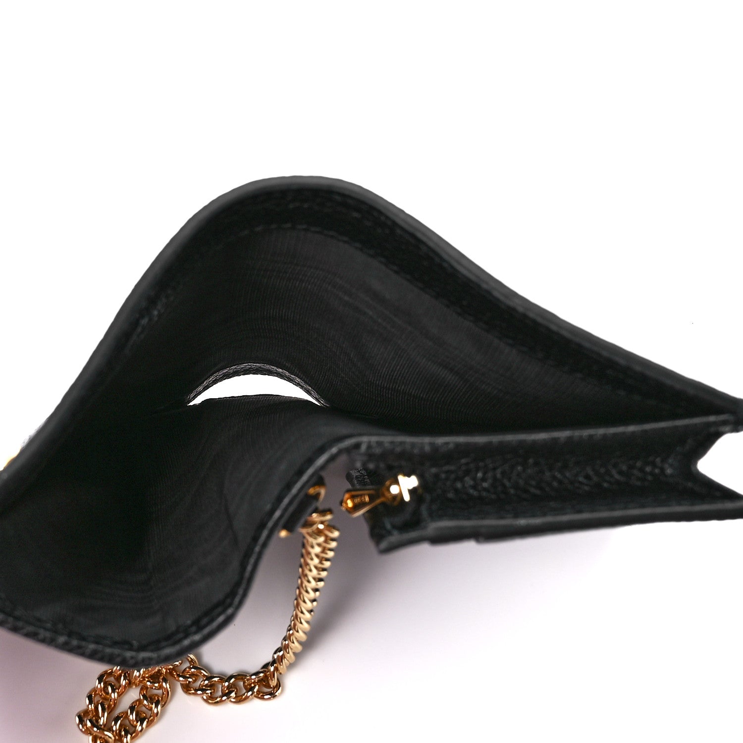 Gucci Zumi GG Black Leather Gold Chain Bi-Fold Mini Wallet