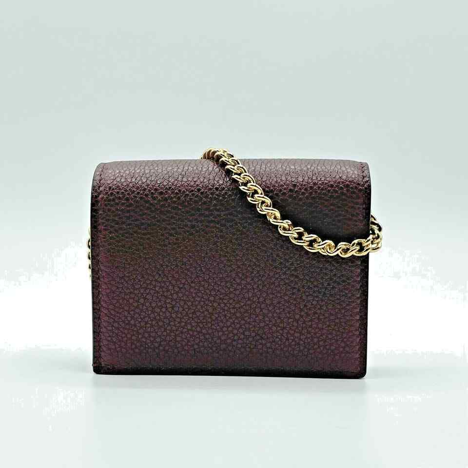 Gucci Zumi Burgundy Leather Gold Chain Bi-Fold w/box Mini Wallet