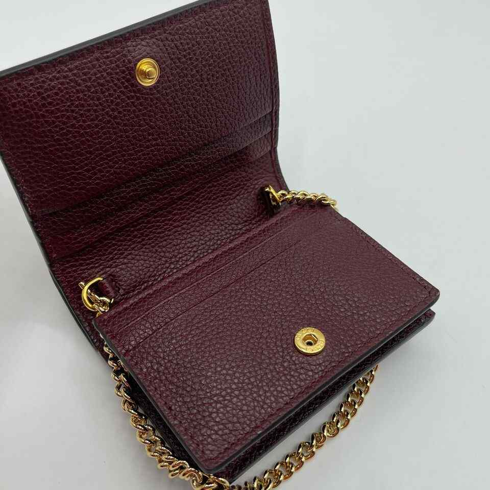 Gucci Zumi Burgundy Leather Gold Chain Bi-Fold w/box Mini Wallet