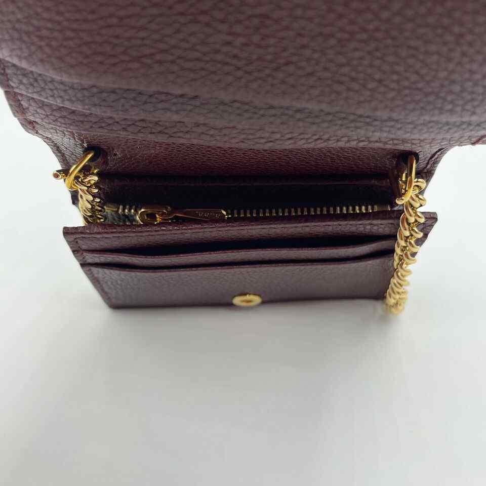 Gucci Zumi Burgundy Leather Gold Chain Bi-Fold w/box Mini Wallet