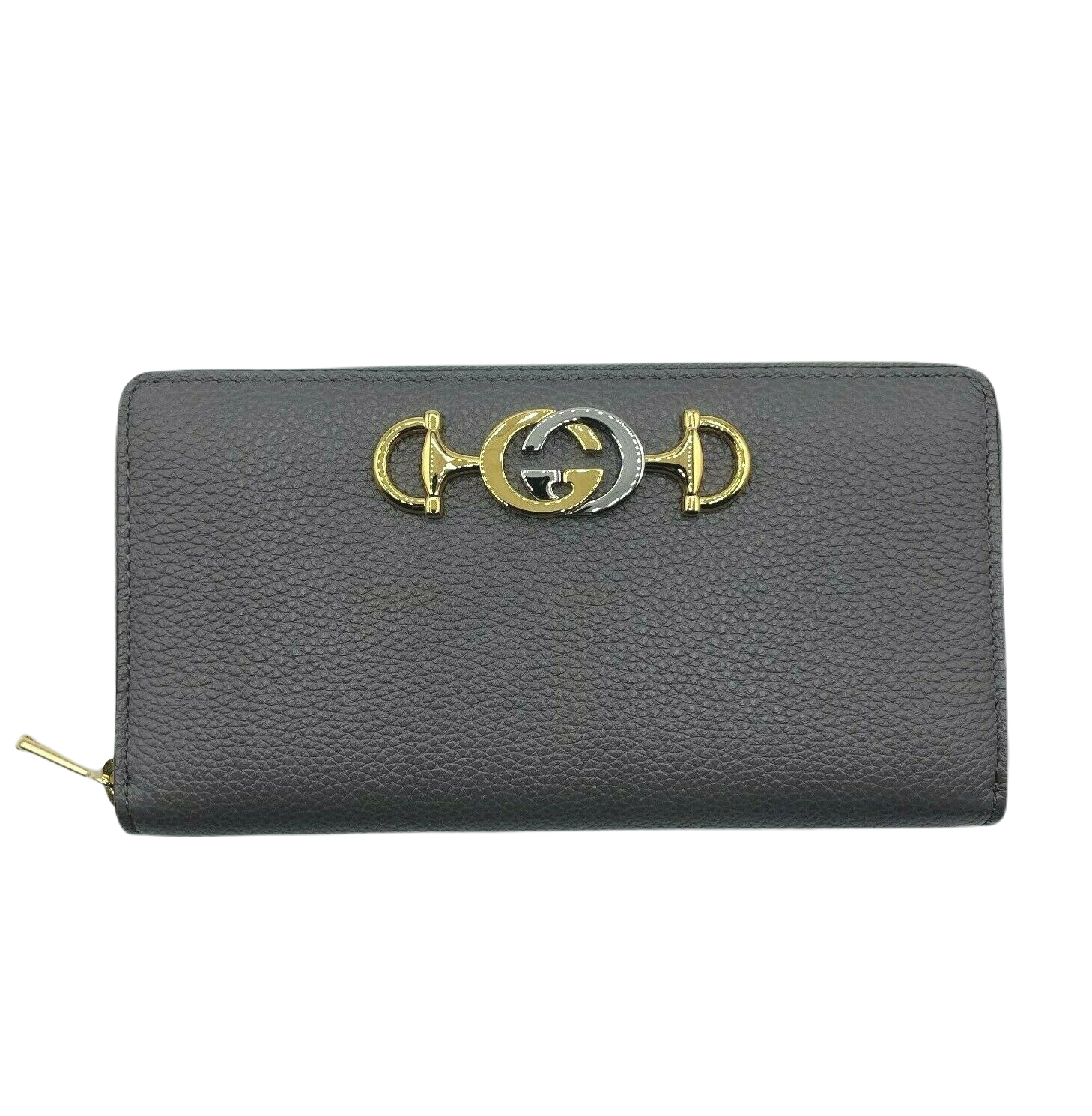 Gucci Zumi Grey Leather Zip Around with Metal GG Logo Wallet