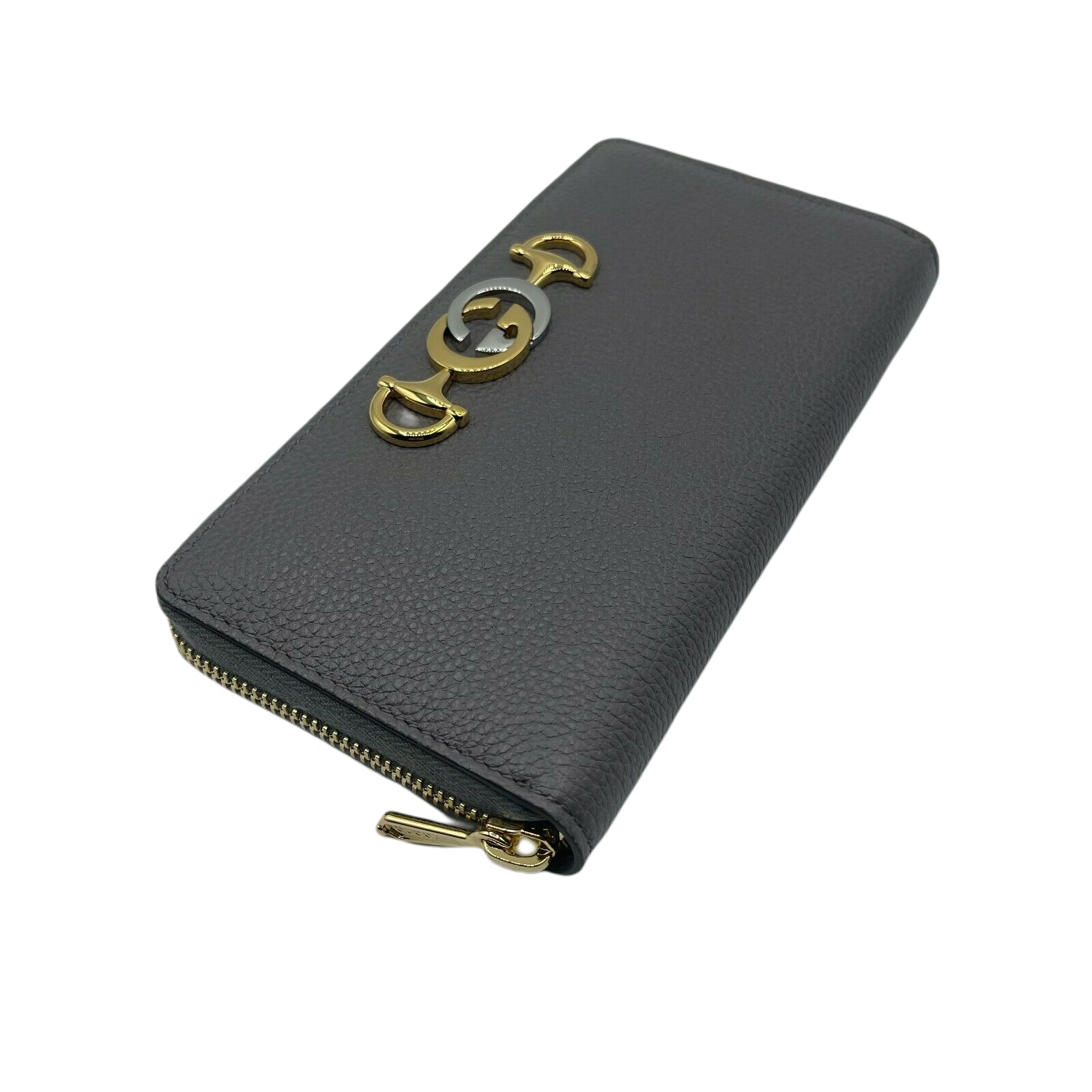 Gucci Zumi Grey Leather Zip Around with Metal GG Logo Wallet