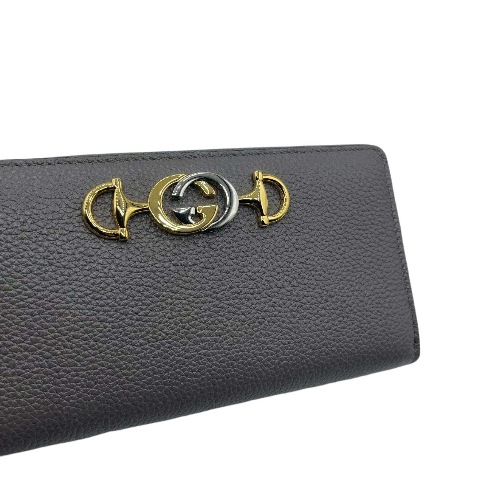 Gucci Zumi Grey Leather Zip Around with Metal GG Logo Wallet
