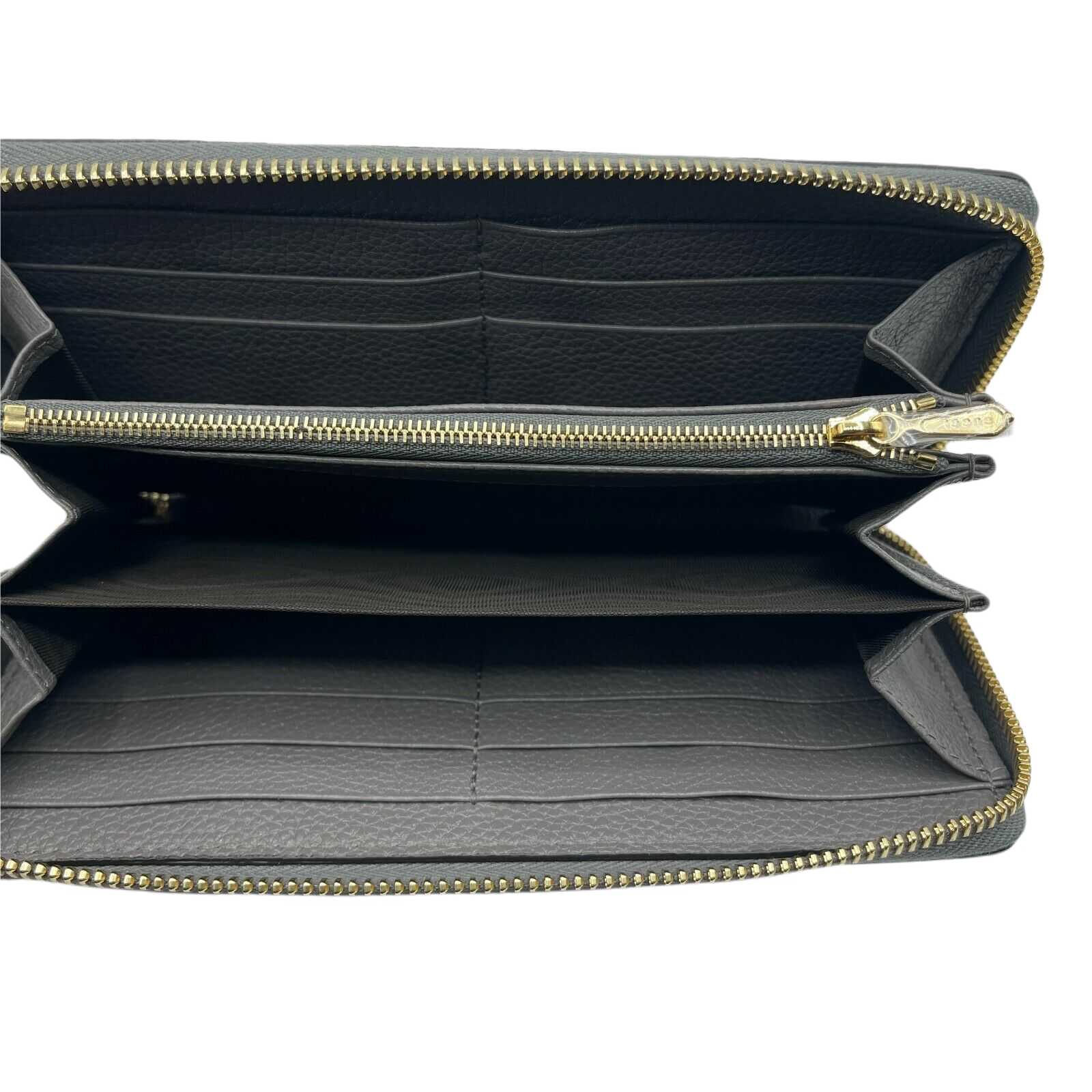 Gucci Zumi Grey Leather Zip Around with Metal GG Logo Wallet