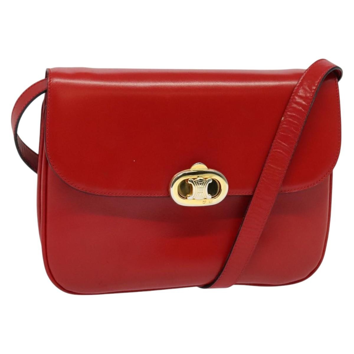 Celine Vintage Triomphe Shoulder Leather Red Leather Shoulder Bag Bag (Pre-Owned)