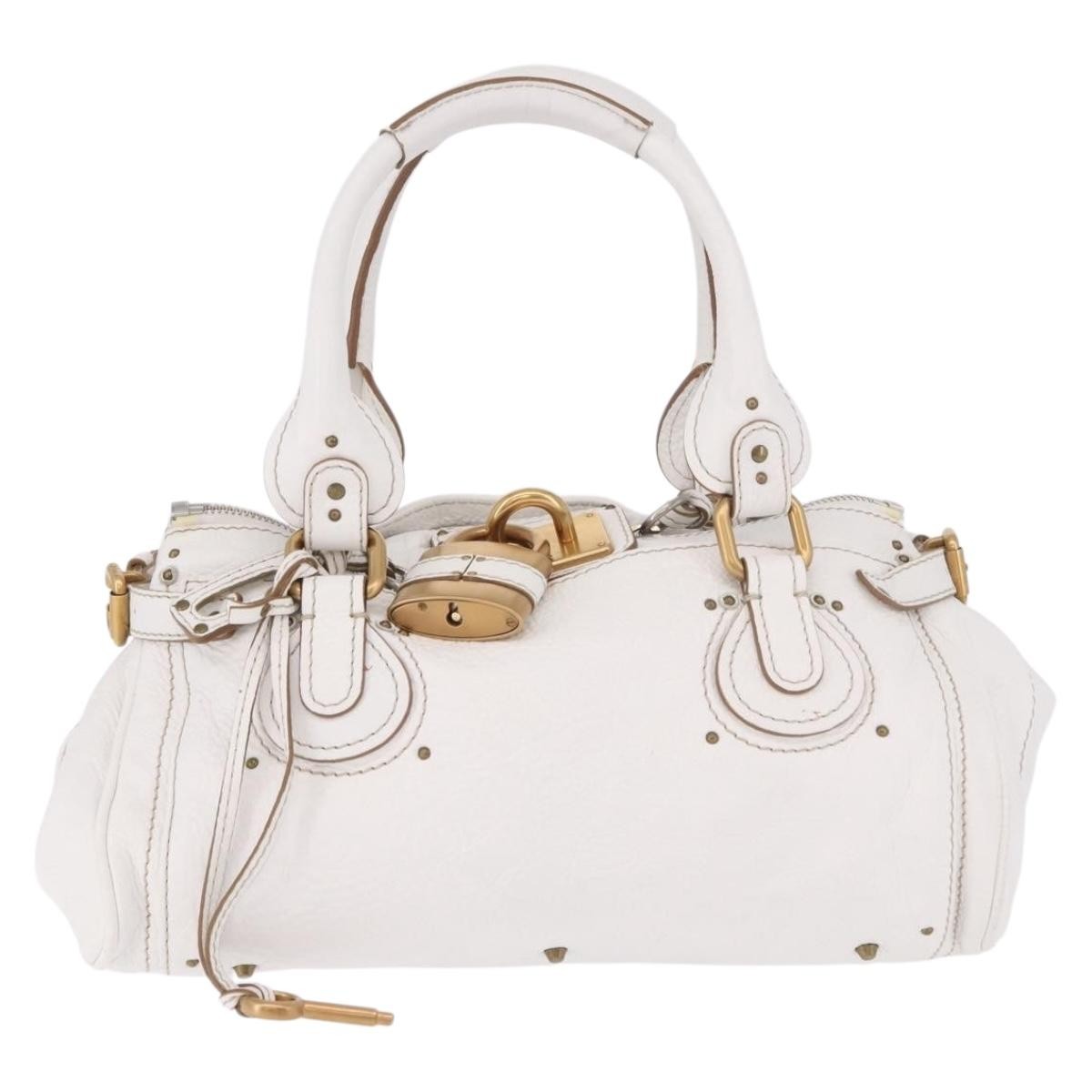 Chloe Paddington Lock Leather White Leather Handbag (Pre-Owned)