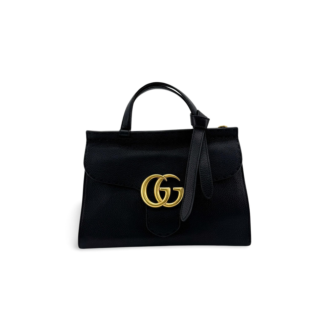 Gucci Gg Marmont Top Handle Leather Black Leather Handbag (Pre-Owned)