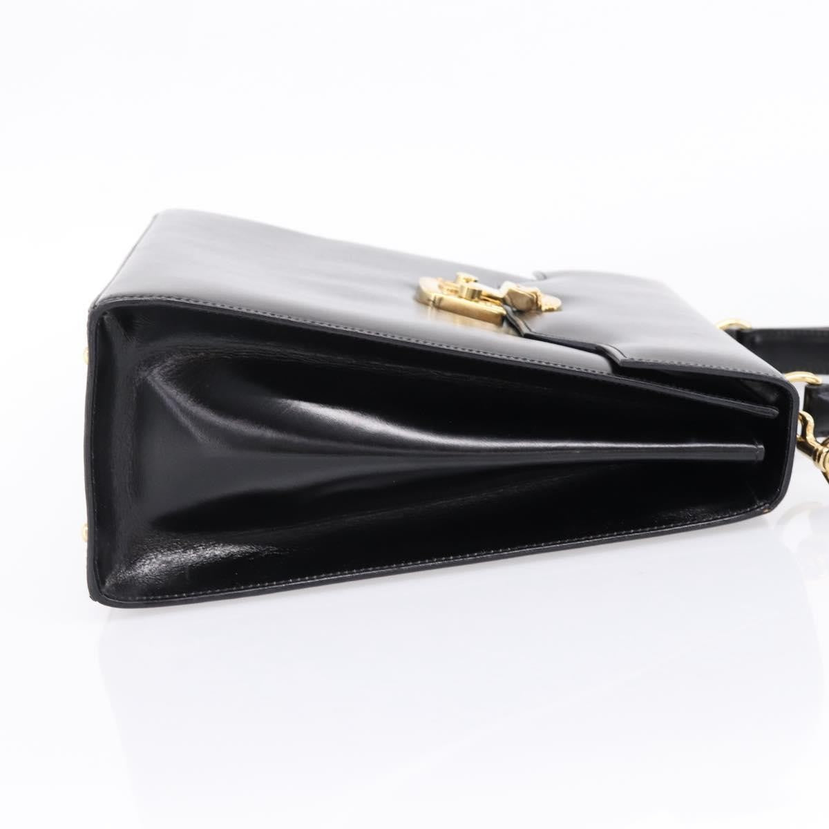 Gucci Vintage Lady Lock Top Handle Leather Black Leather Handbag (Pre-Owned)