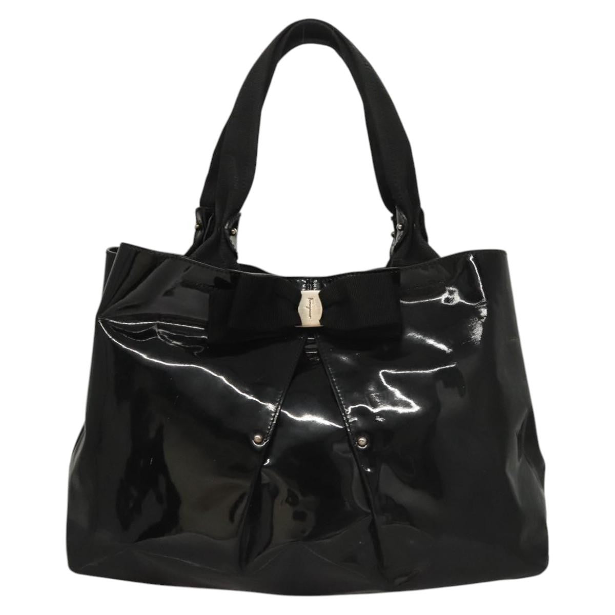 Salvatore Ferragamo Vala Patent Leather Black Patent_Leather Handbag (Pre-Owned)