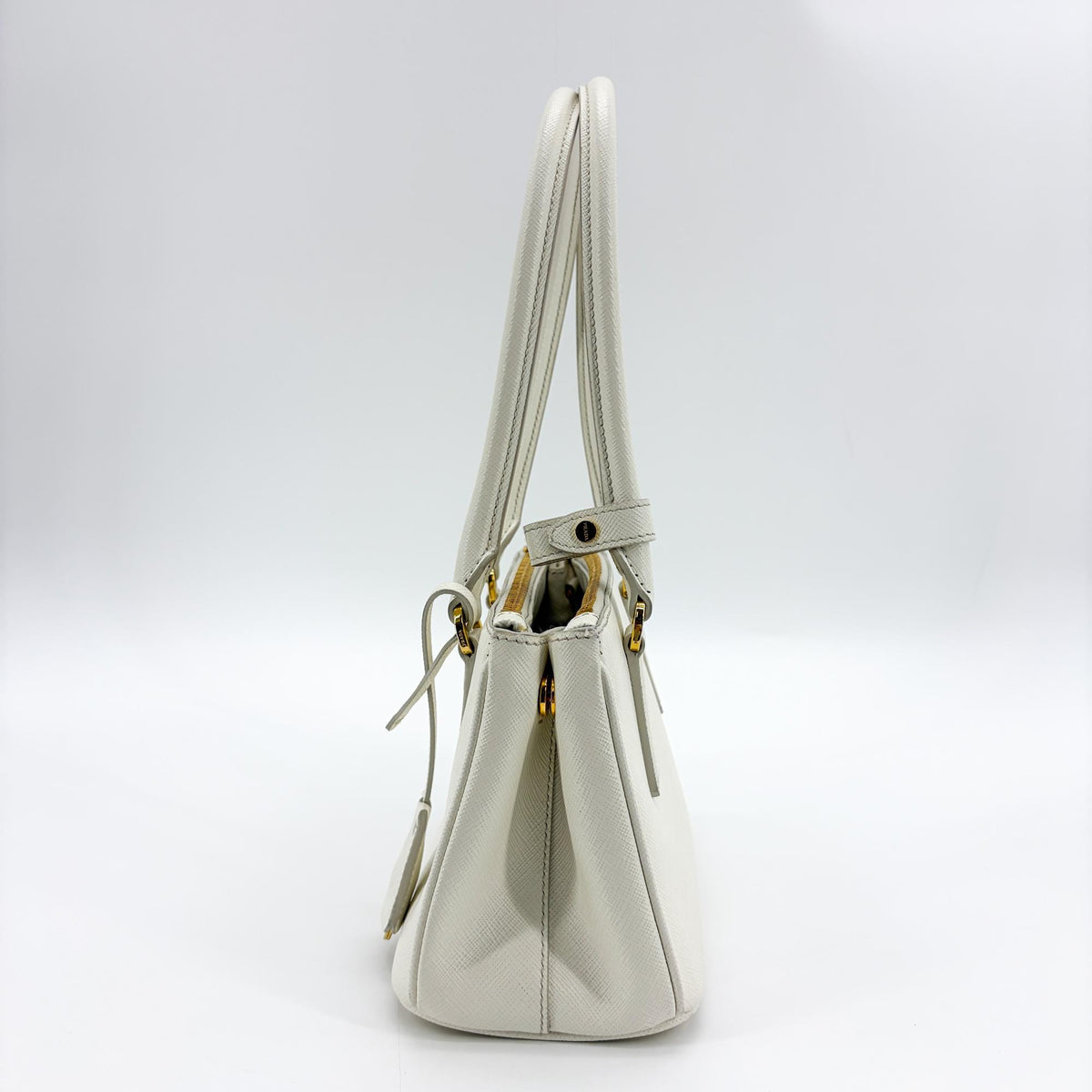 Prada Galleria Double Zip Saffiano Leather White Leather Tote Bag Bag (Pre-Owned)