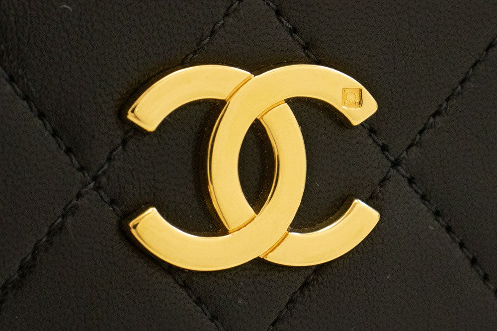 Chanel Vintage Full Flap Quilted Lambskin Black Leather Shoulder Bag Bag (Pre-Owned)