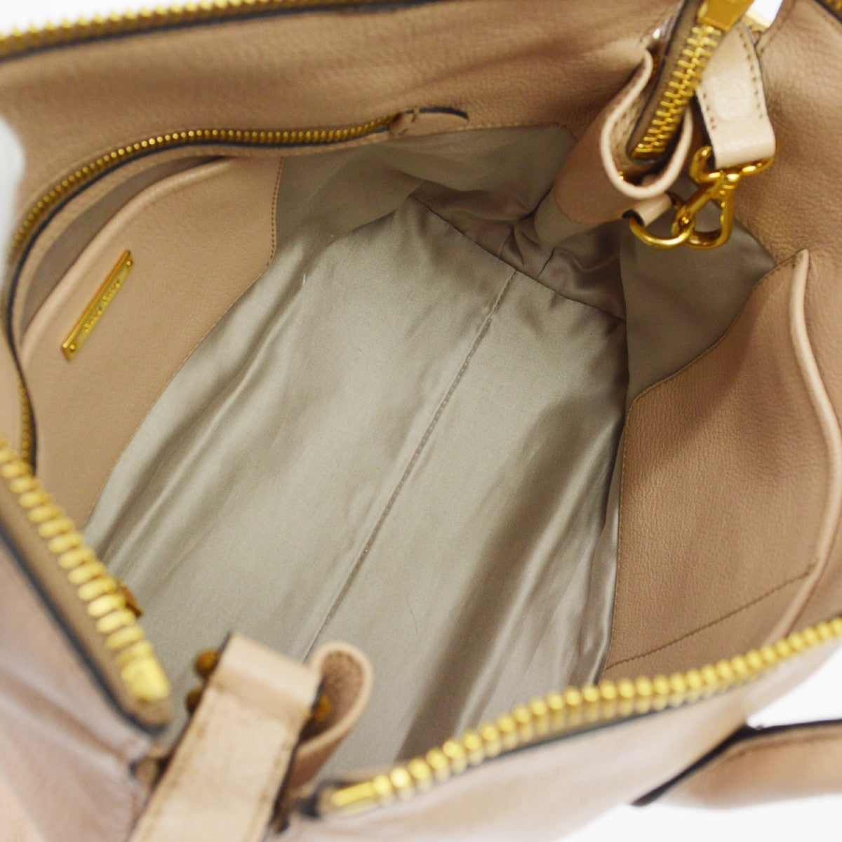 Miu Miu Madras Convertible Side Zip Satchel Leather Beige Leather Tote Bag Bag (Pre-Owned)