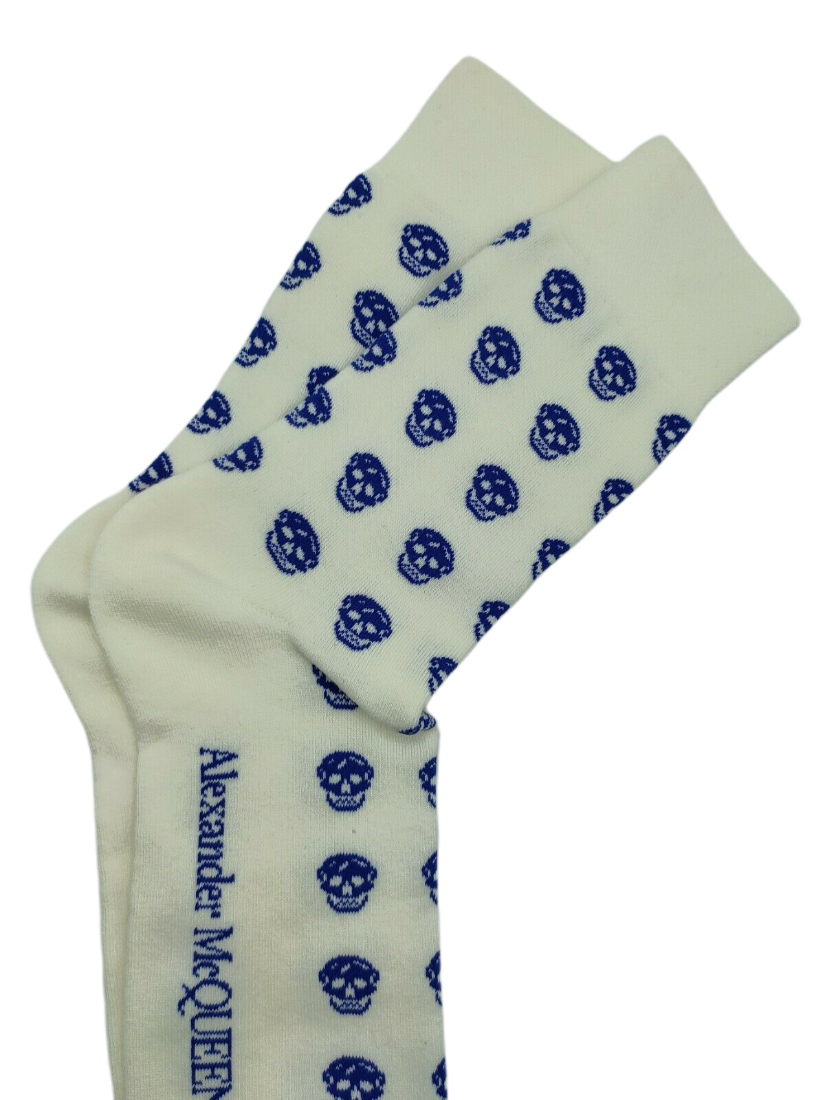 Alexander McQueen Men White Mid-Calf Soft Skull Sport Socks L 575933 9040