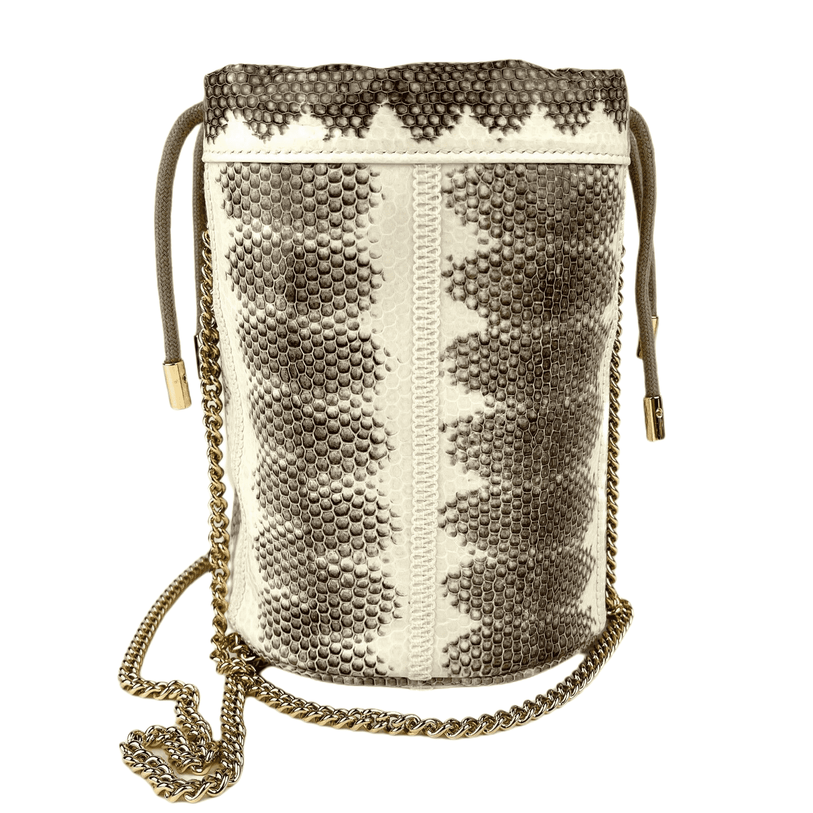 Gucci Zumi White/Gray Snakeskin Drawstring Bucket Mini Chain Bag