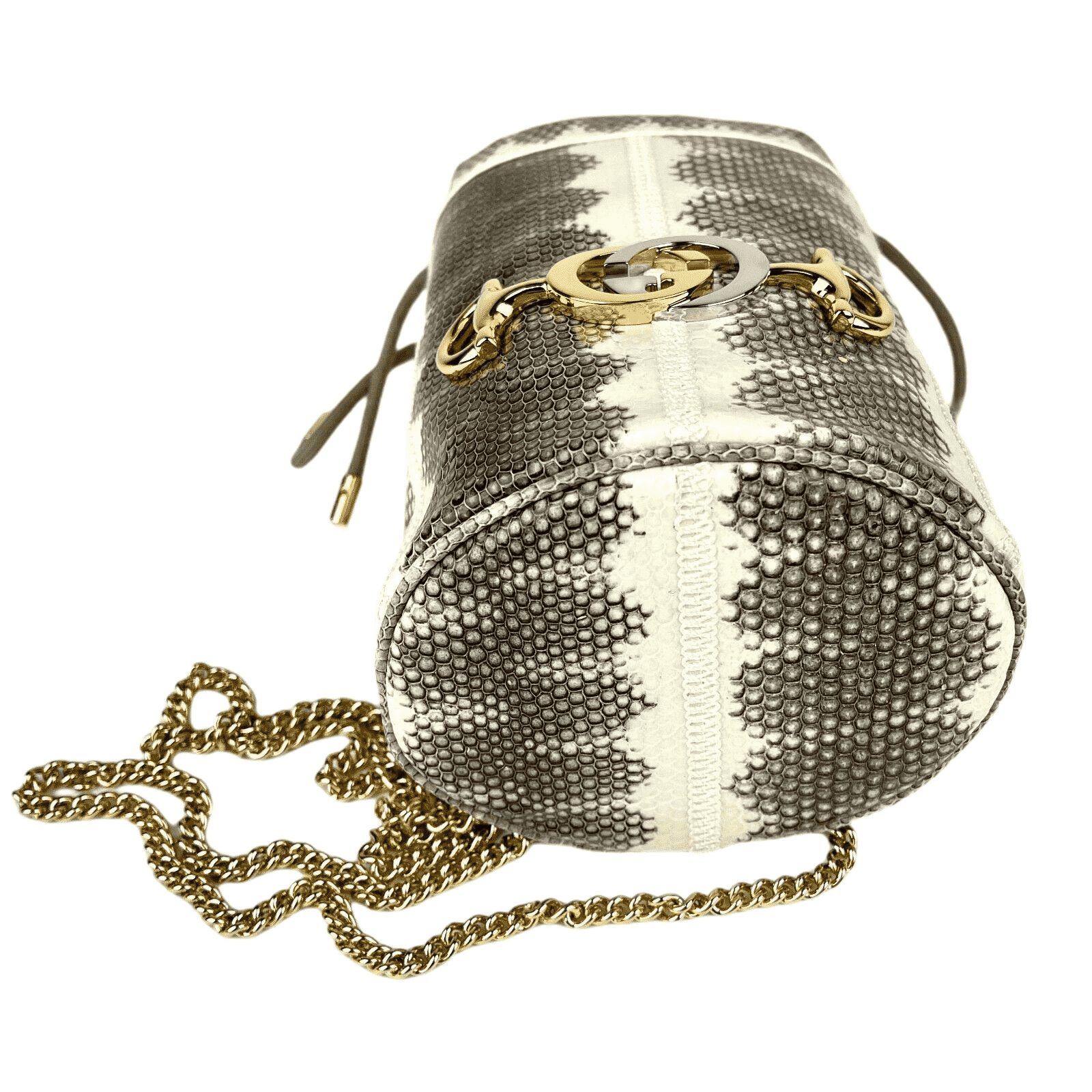 Gucci Zumi White/Gray Snakeskin Drawstring Bucket Mini Chain Bag