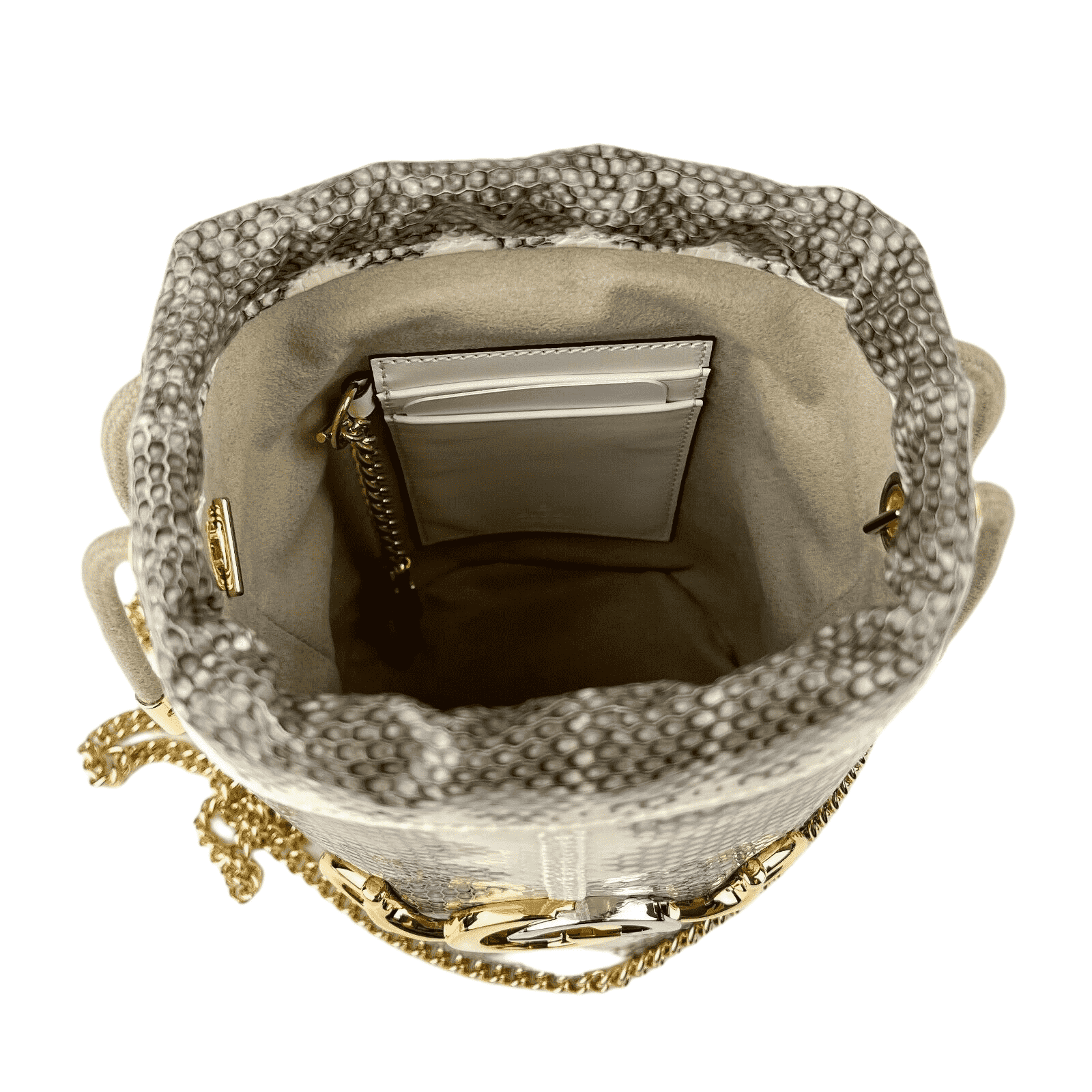 Gucci Zumi White/Gray Snakeskin Drawstring Bucket Mini Chain Bag
